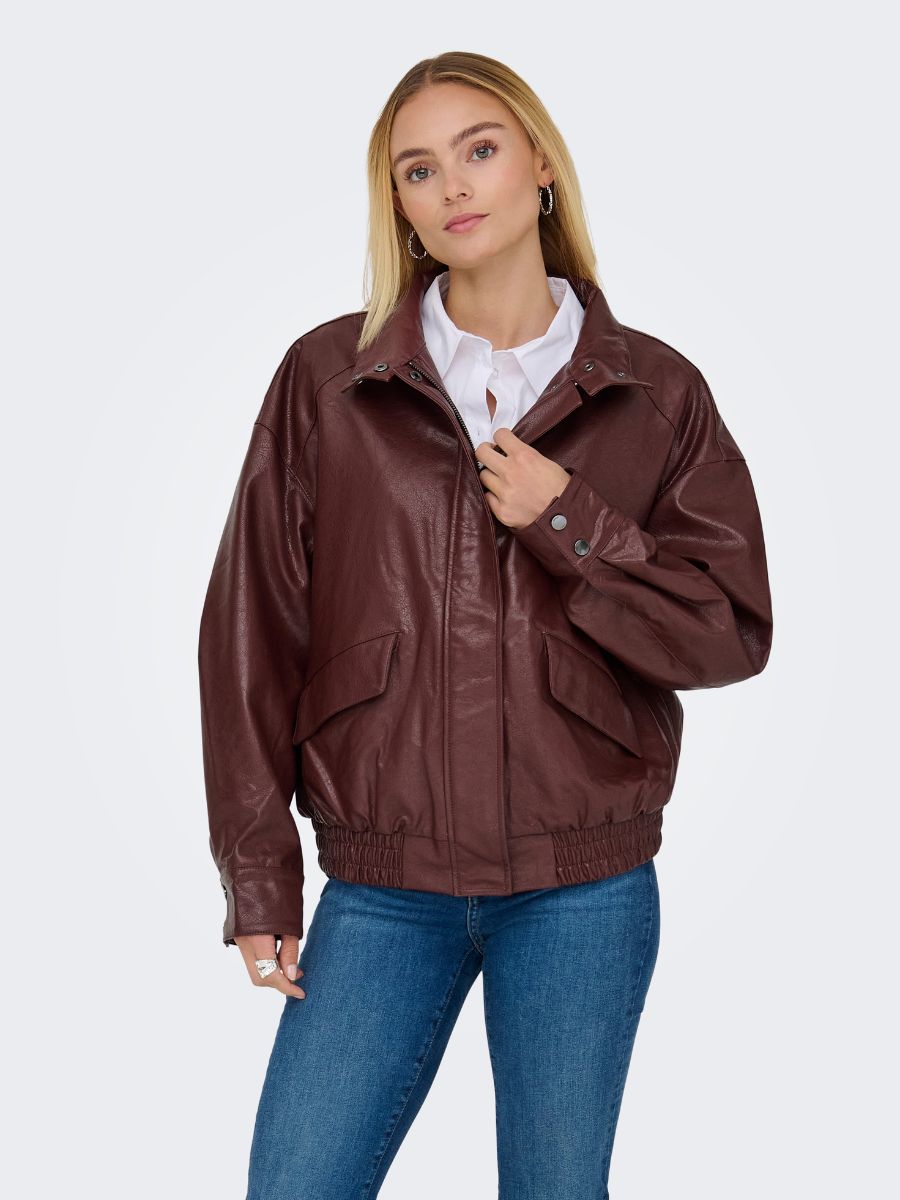 ONLY Julia Faux Leather Oversized Bomber Jacket