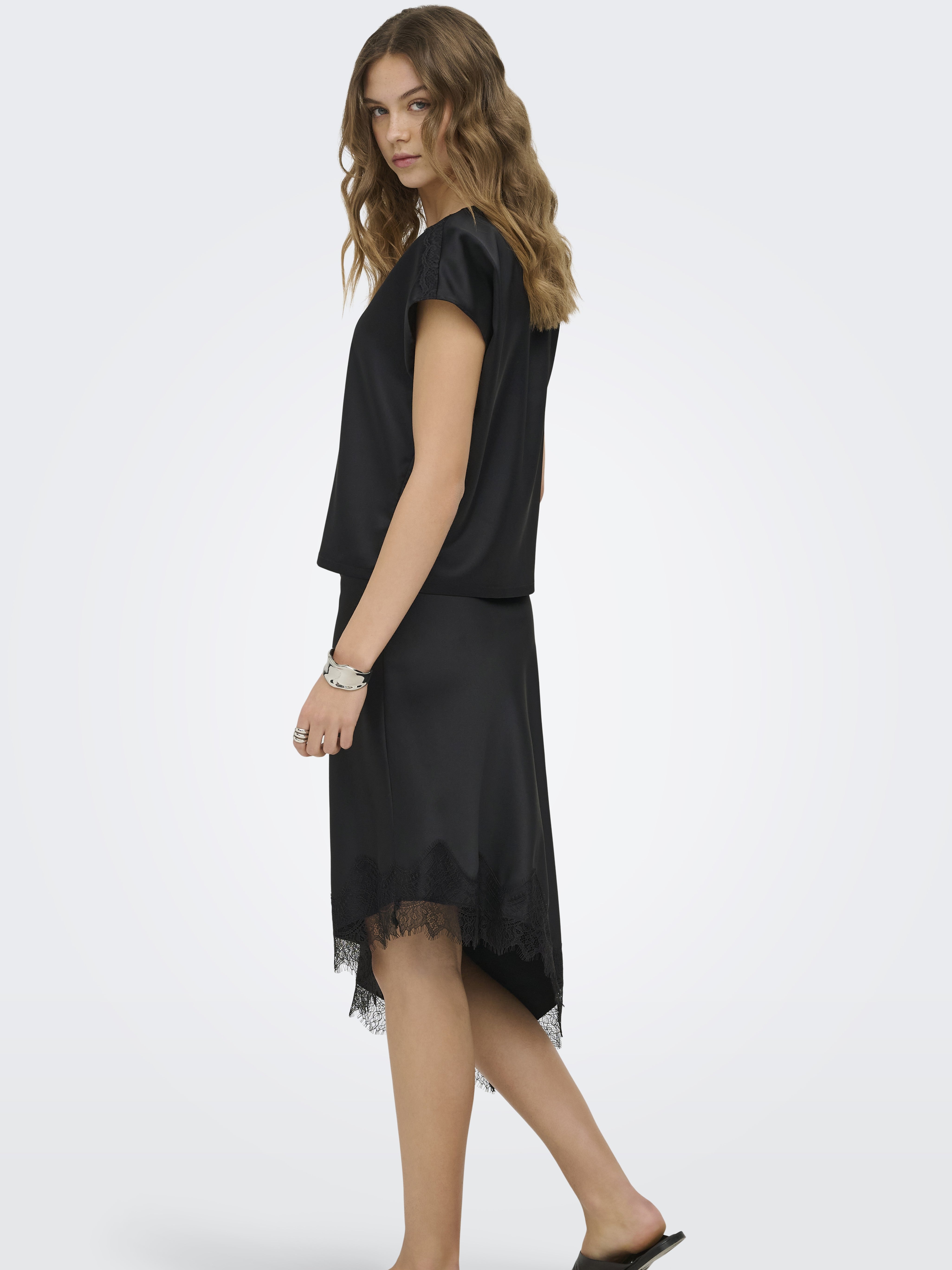 Only Faraya Satin Lace Midi Skirt