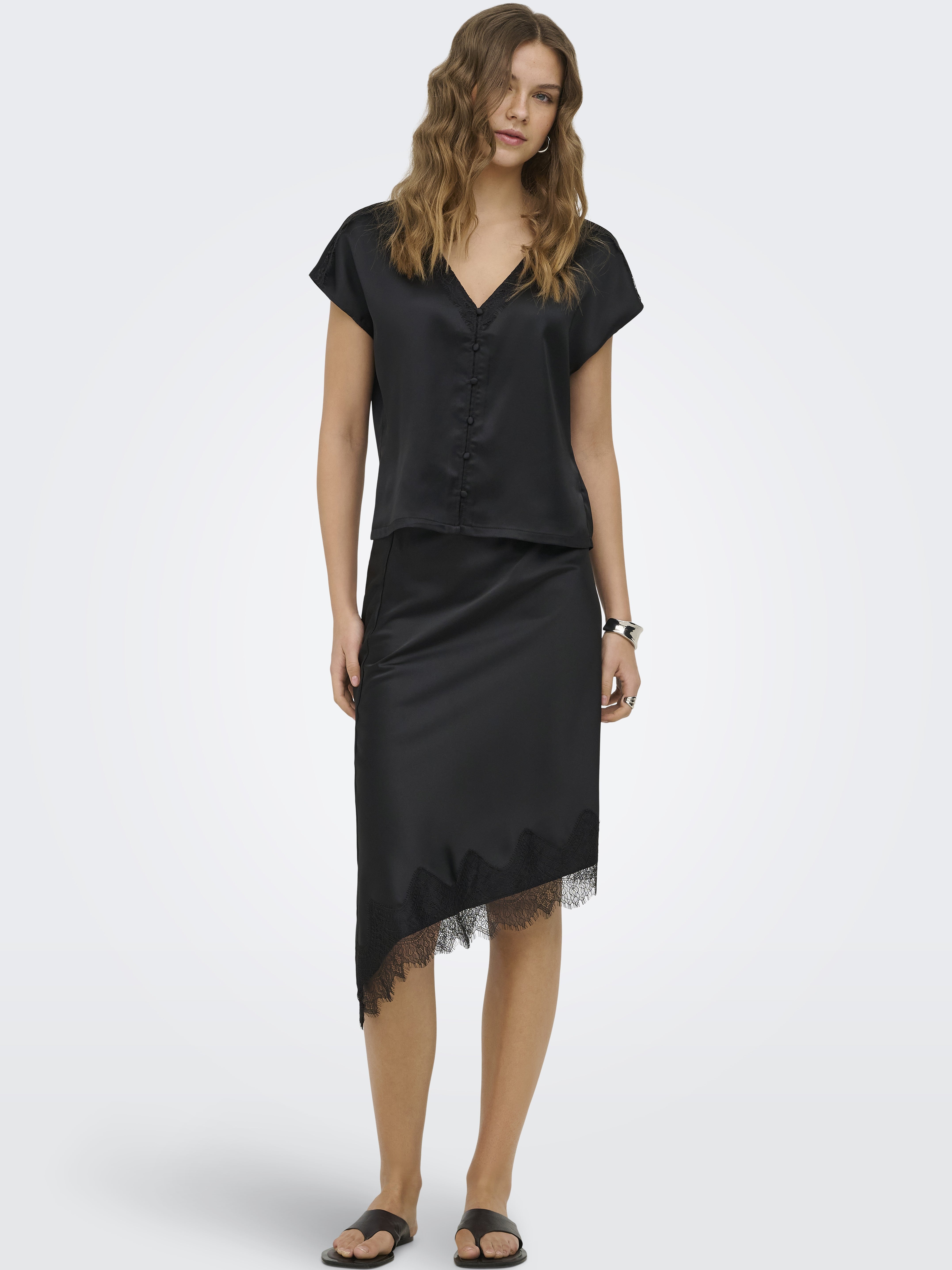 Only Faraya Satin Lace Midi Skirt