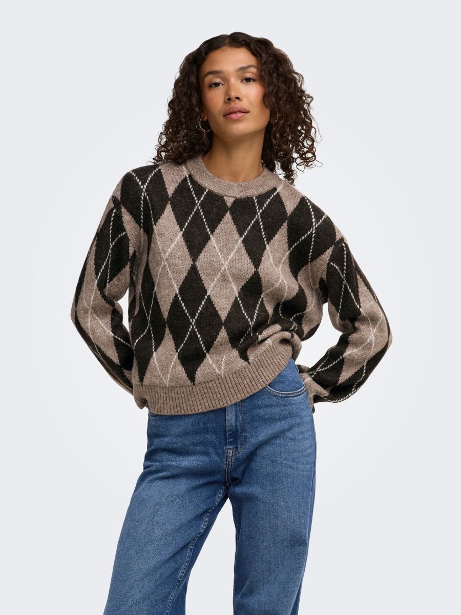 Bianka Long Sleeve Argyle Pullover