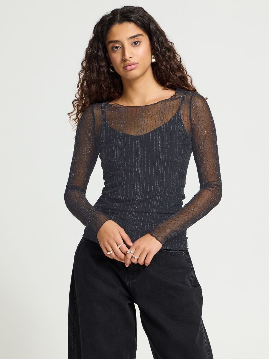 ICHI Noviola Long Sleeve Sheer Top
