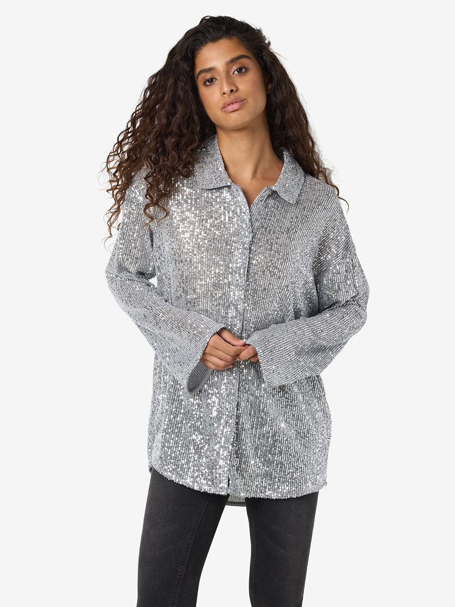 Noisy May Scarlet Long Sleeve Sequin Shirt