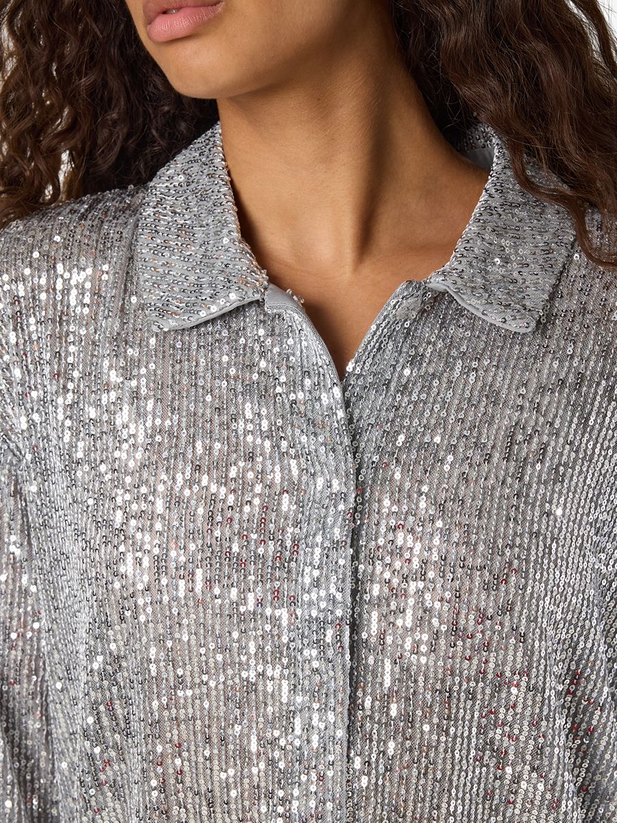 Noisy May Scarlet Long Sleeve Sequin Shirt