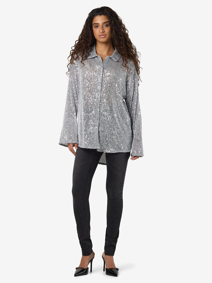 Noisy May Scarlet Long Sleeve Sequin Shirt