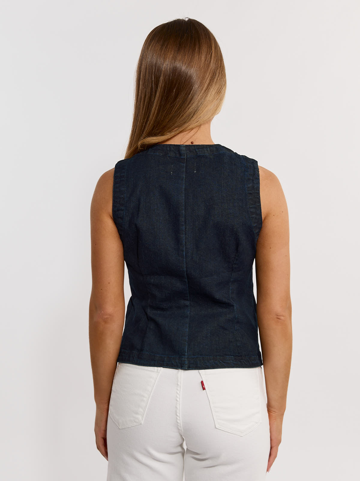 Clare Denim High Neck Vest