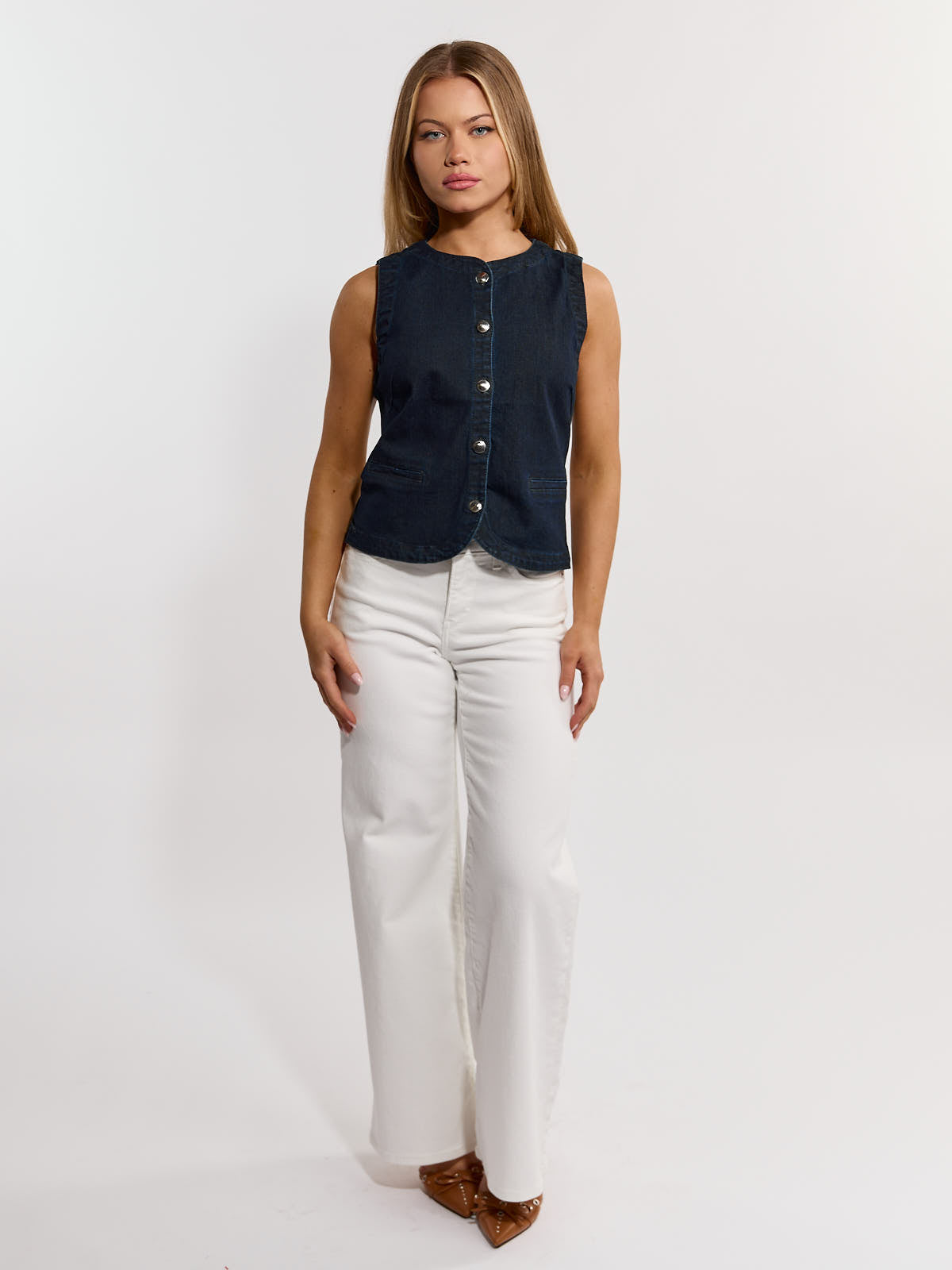 Clare Denim High Neck Vest