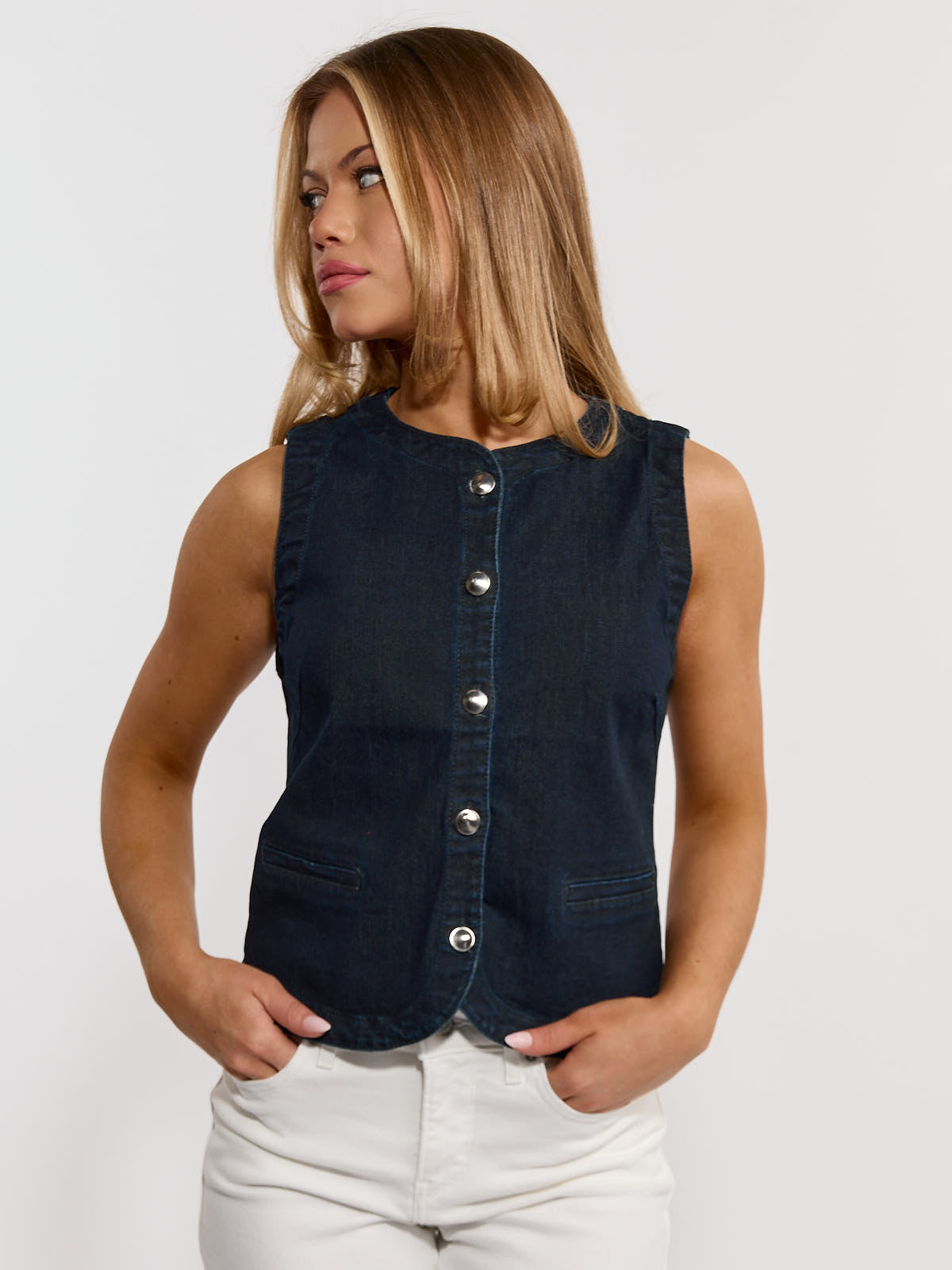 Clare Denim High Neck Vest