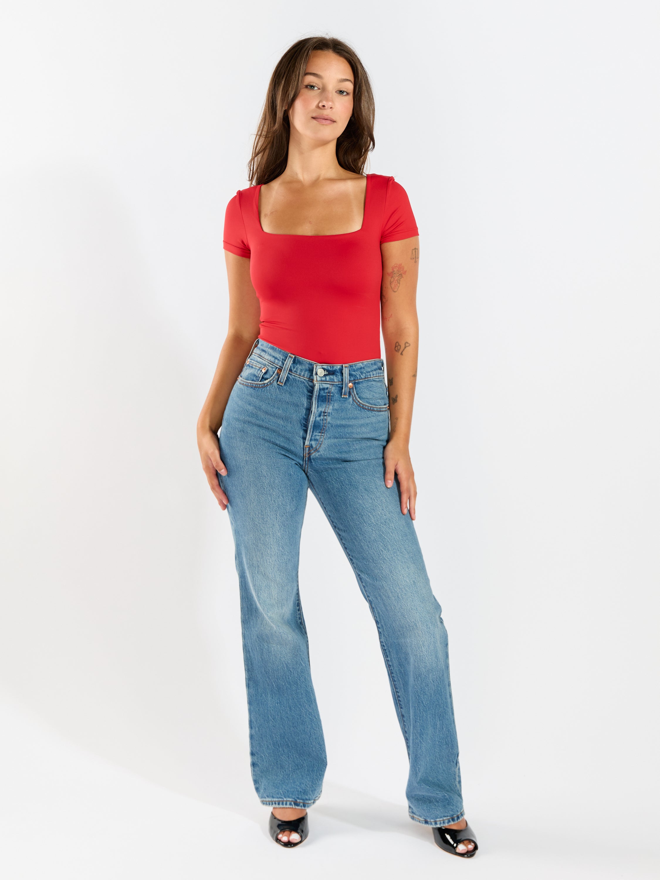 Second Skin Stacy Square Neck Short Sleeve Bodysuit