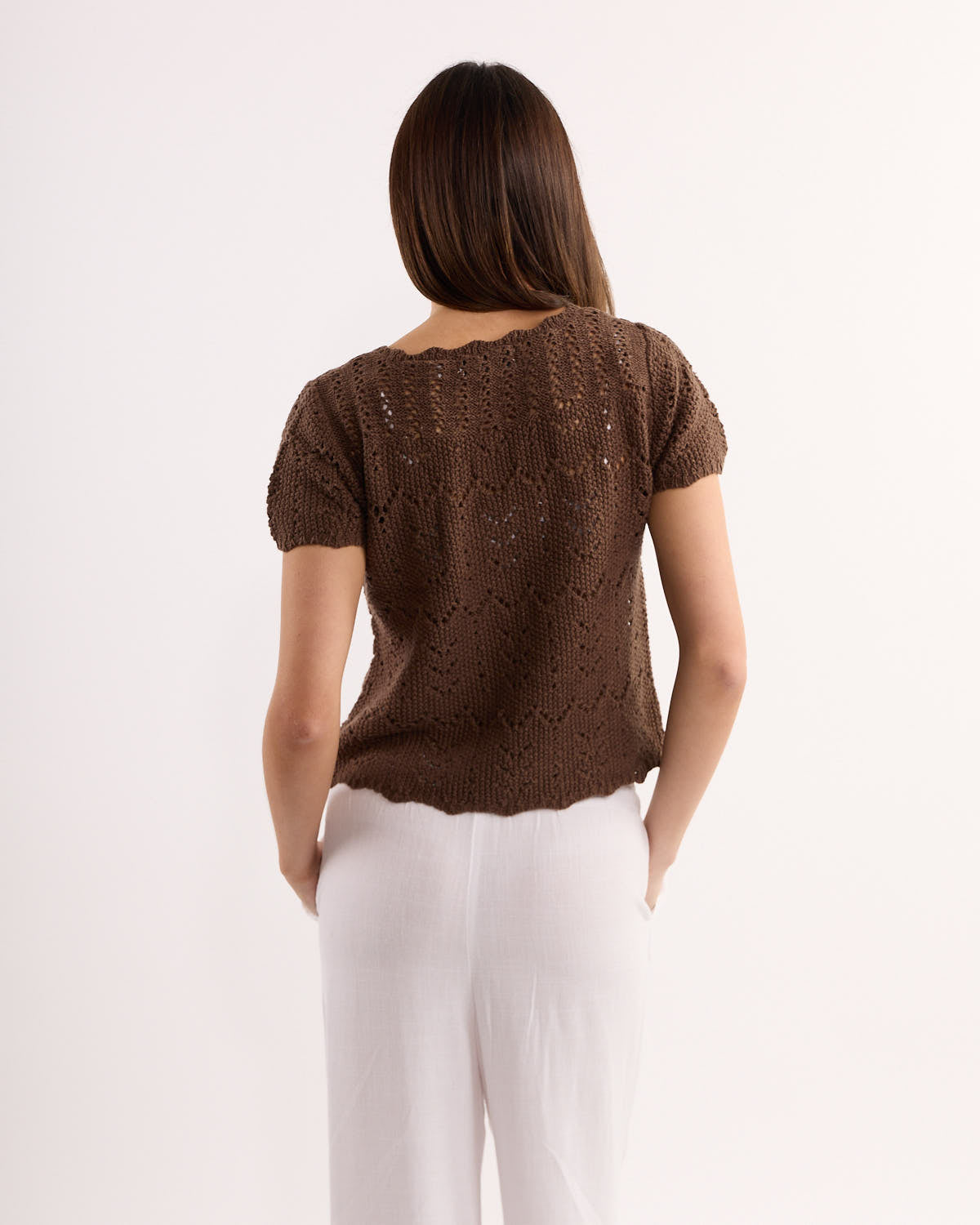 Roy Short Sleeve Tie-Front Crochet Top