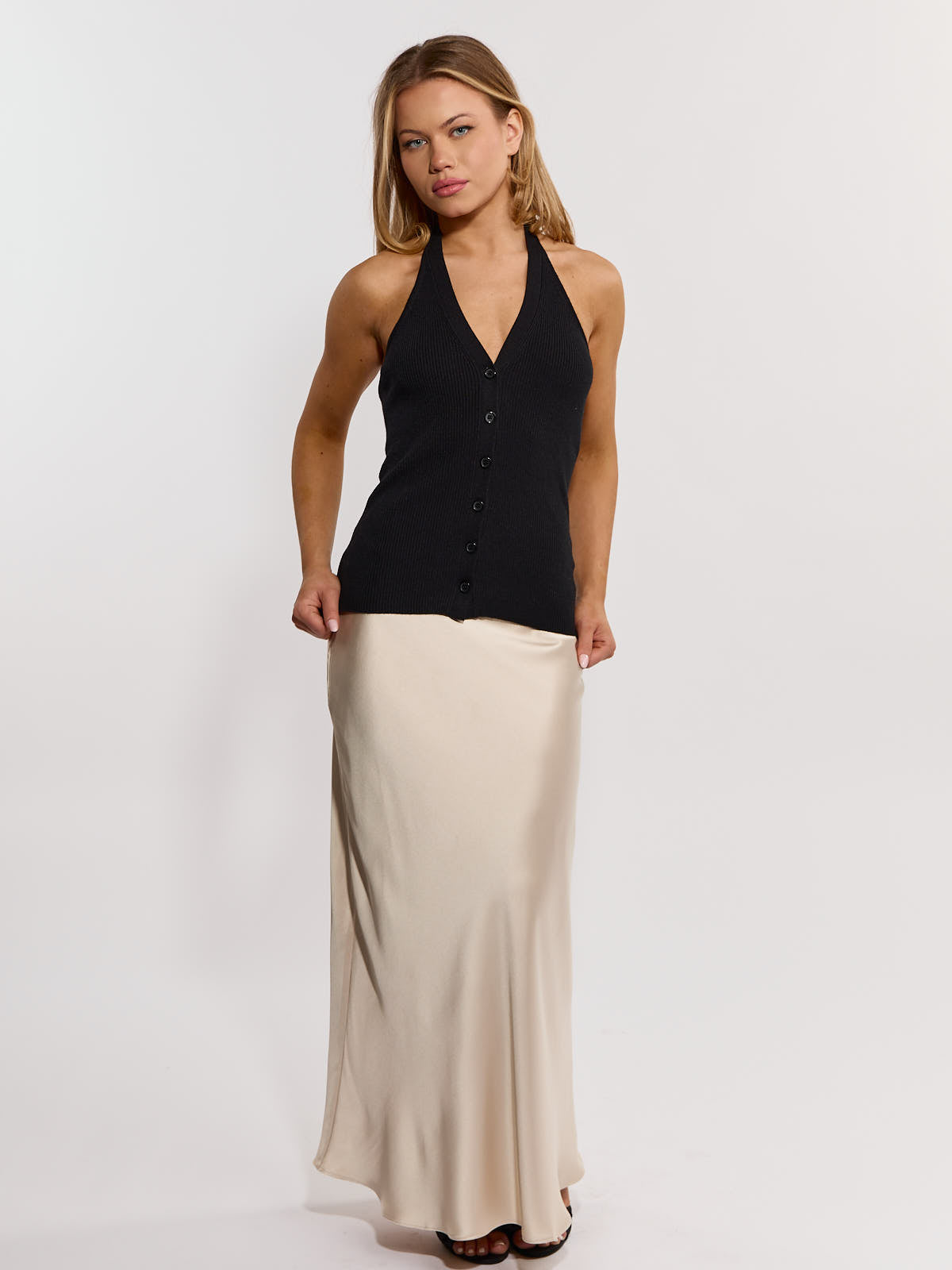 Mercer Button Halter Knit Top