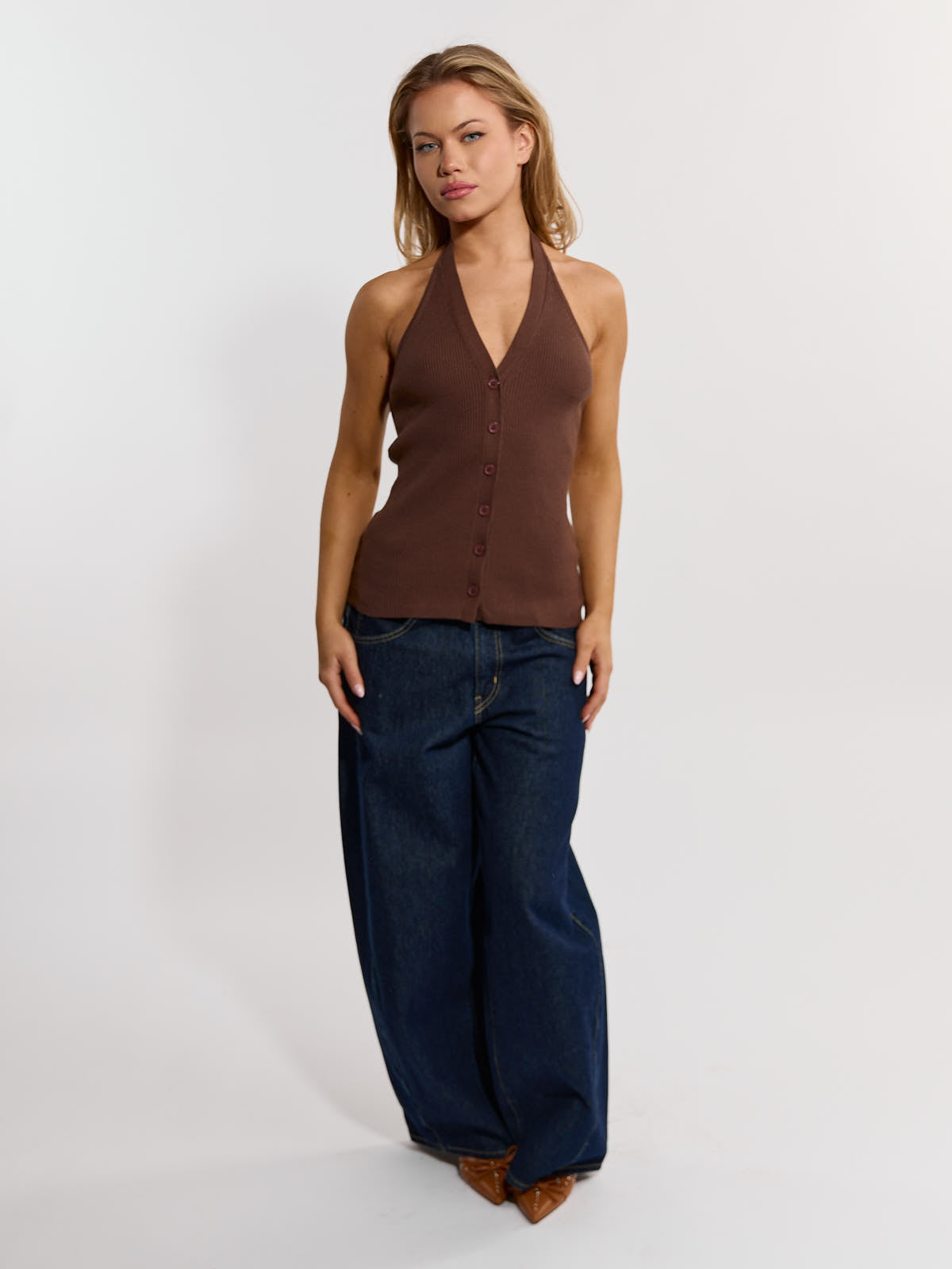 Mercer Button Halter Knit Top