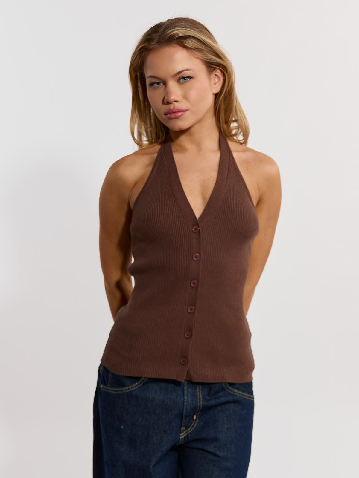 Mercer Button Halter Knit Top
