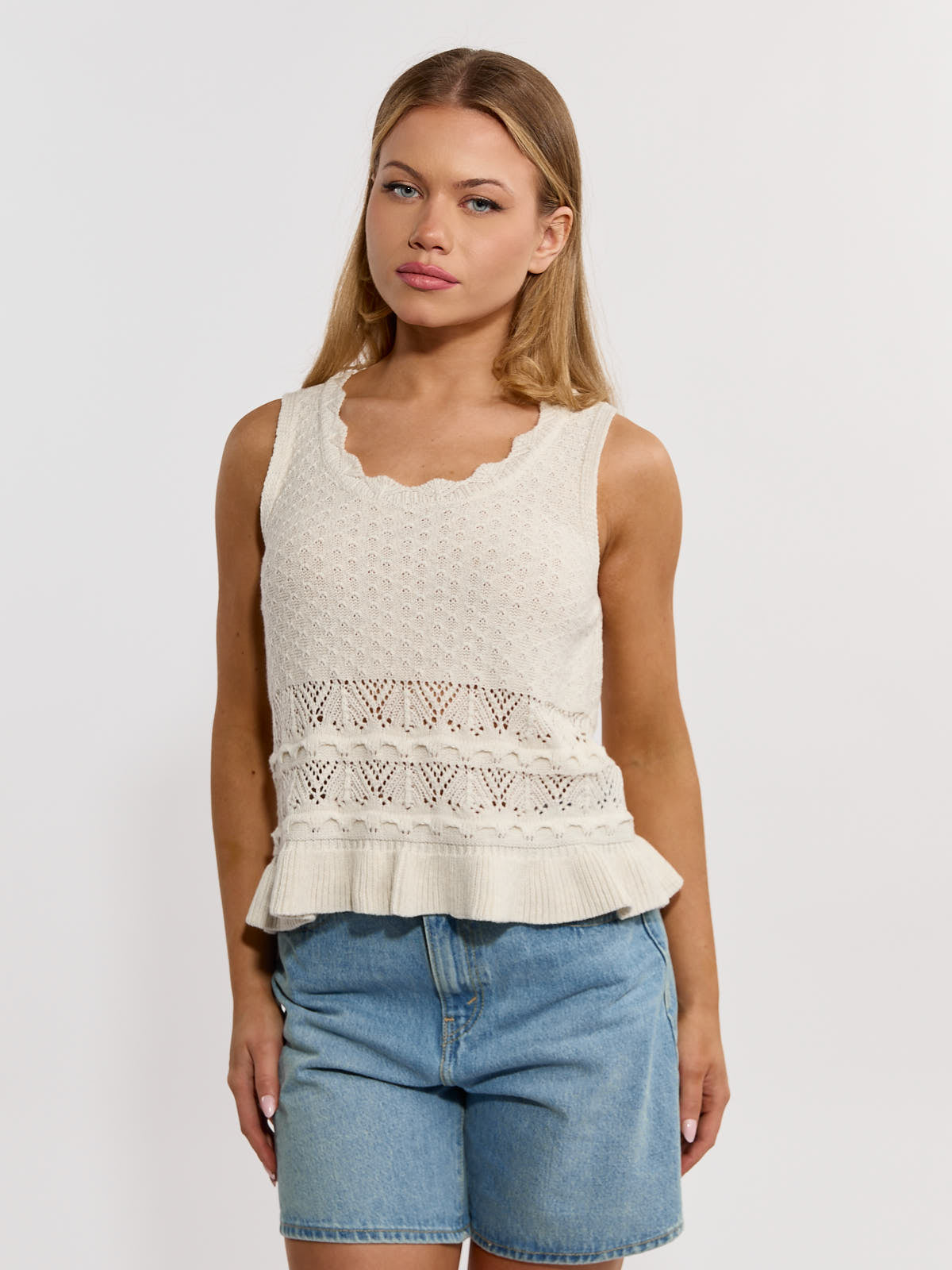 Everly Crochet Peplum Knit Top