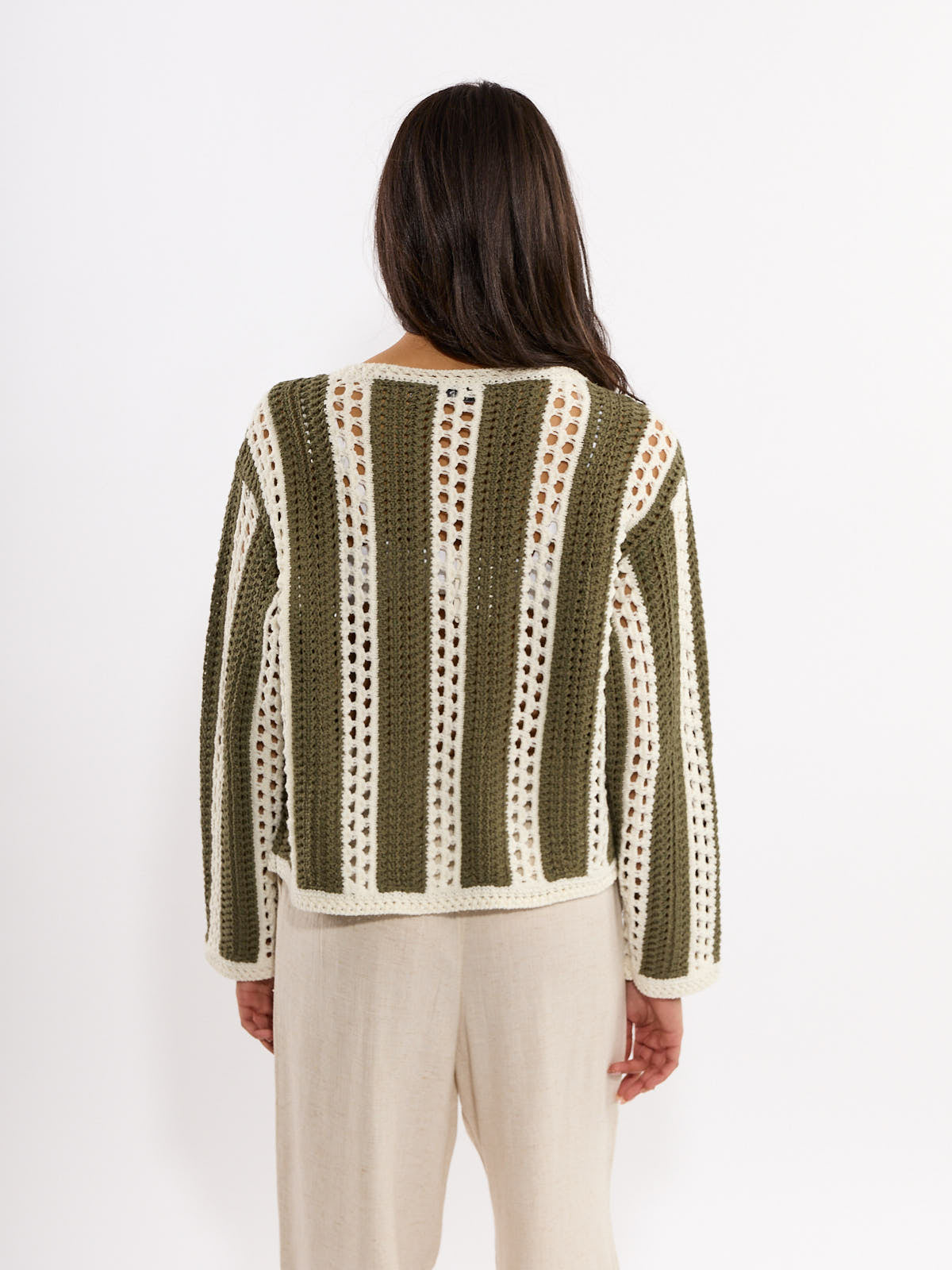 Mallorca Stripe Crochet Long Sleeves Top