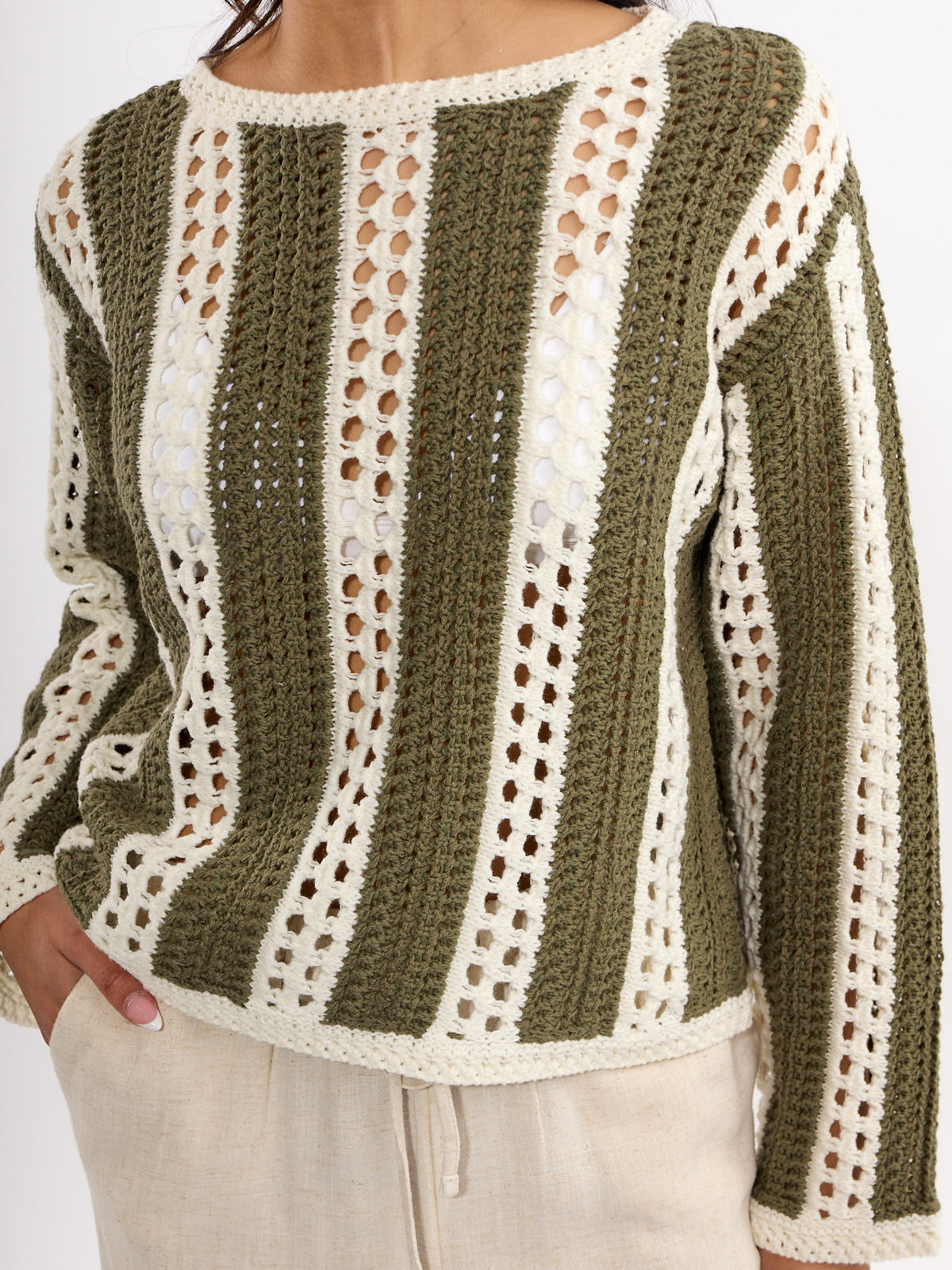 Mallorca Stripe Crochet Long Sleeves Top