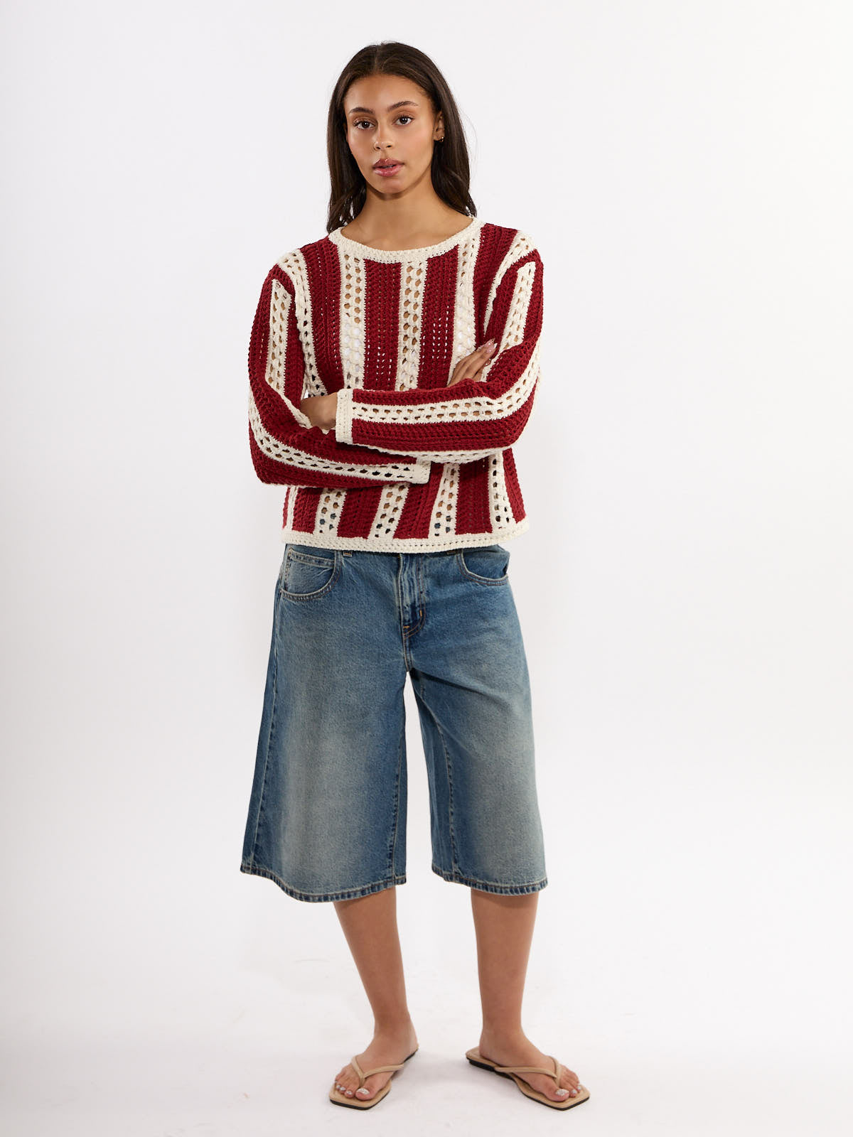 Mallorca Stripe Crochet Long Sleeves Top
