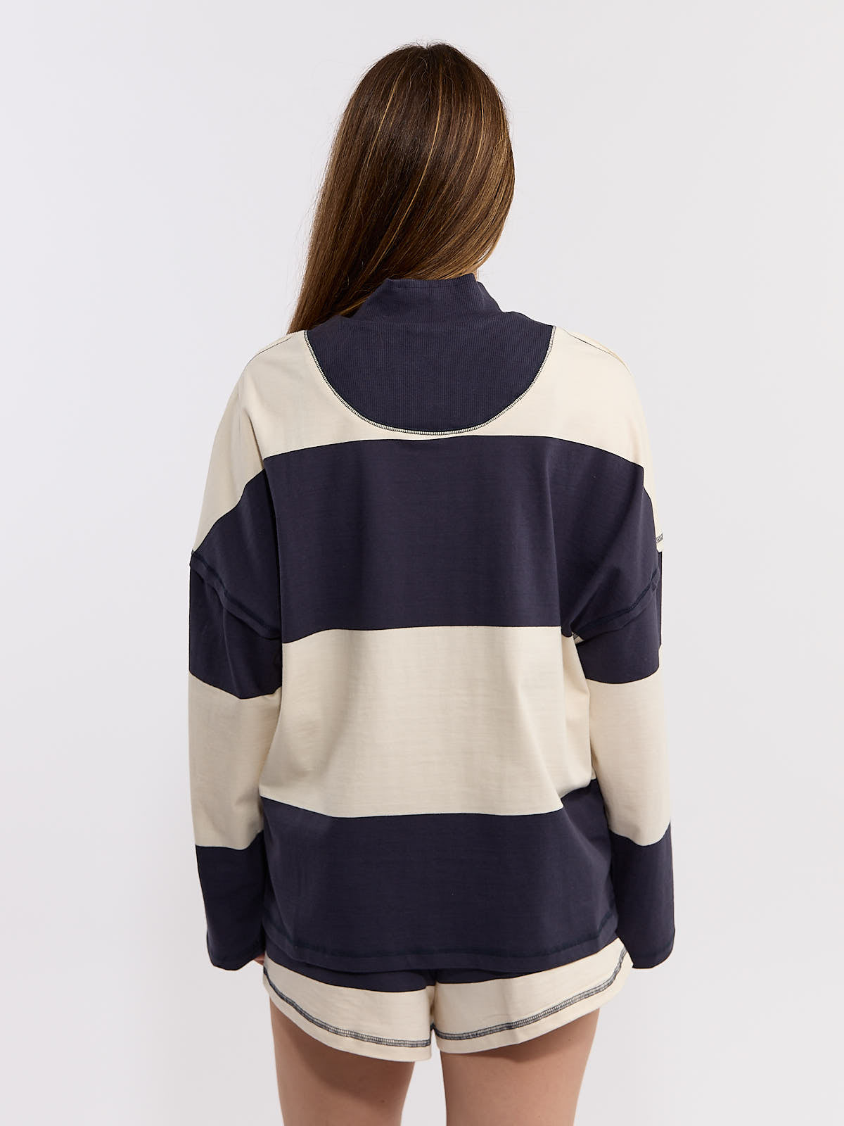 Camille ¼ Stripe Boxy Crew Sweatshirt