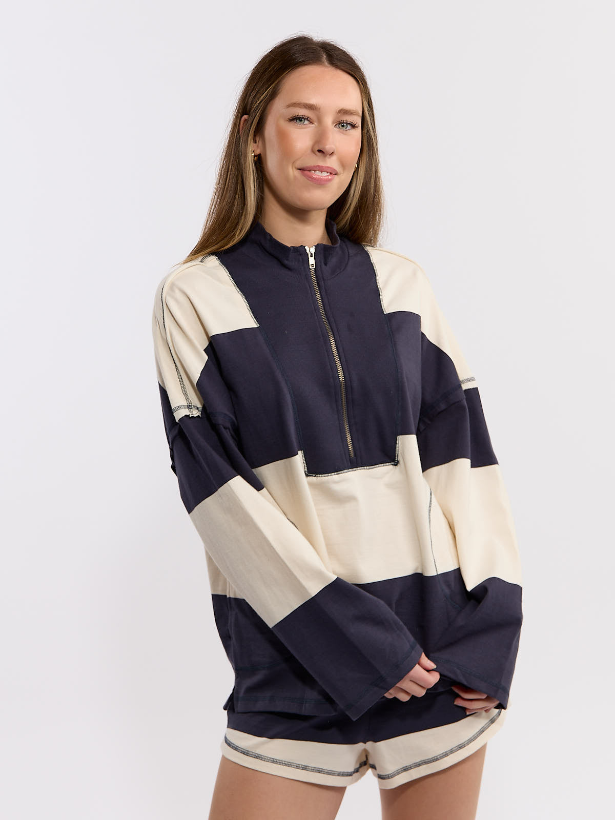 Camille ¼ Stripe Boxy Crew Sweatshirt