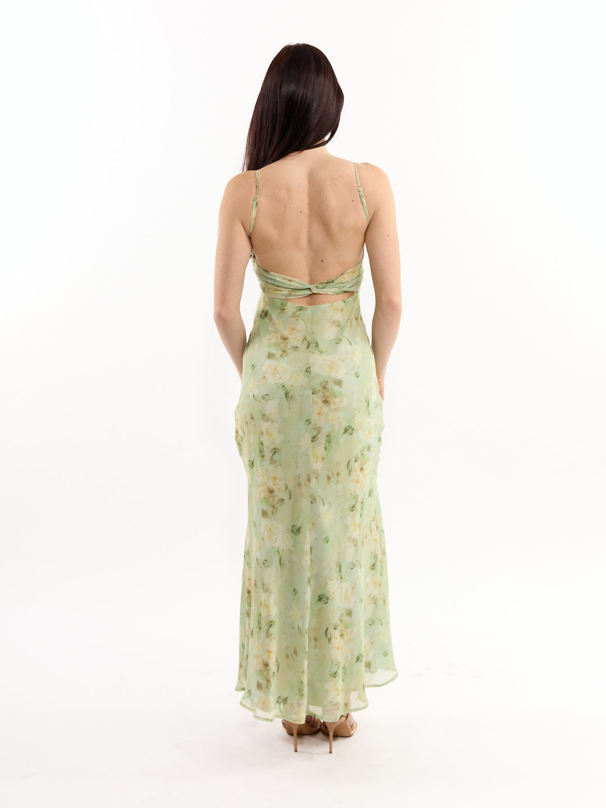 Jayda Sage Chiffon Twist Back Dress