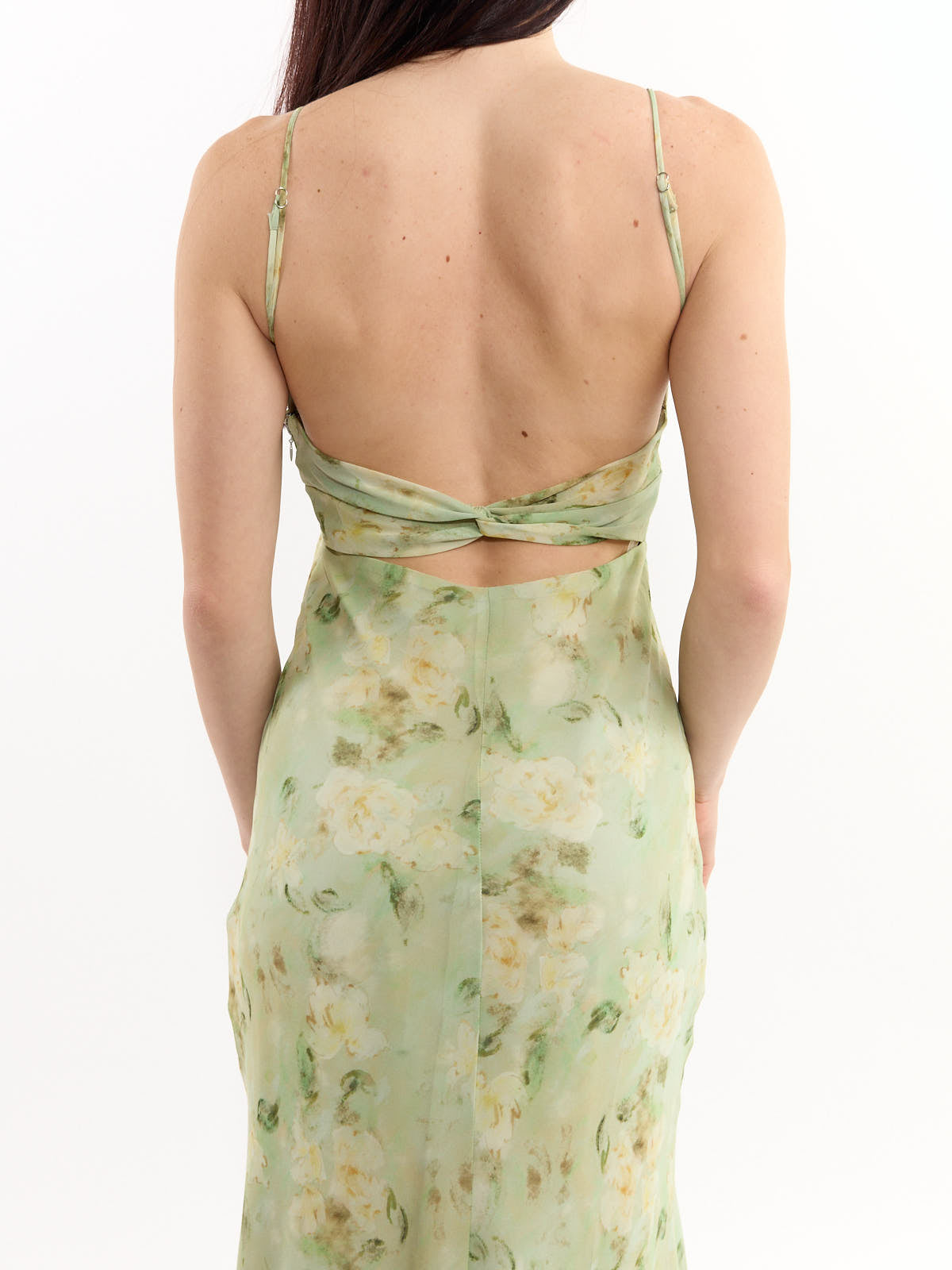 Jayda Sage Chiffon Twist Back Dress