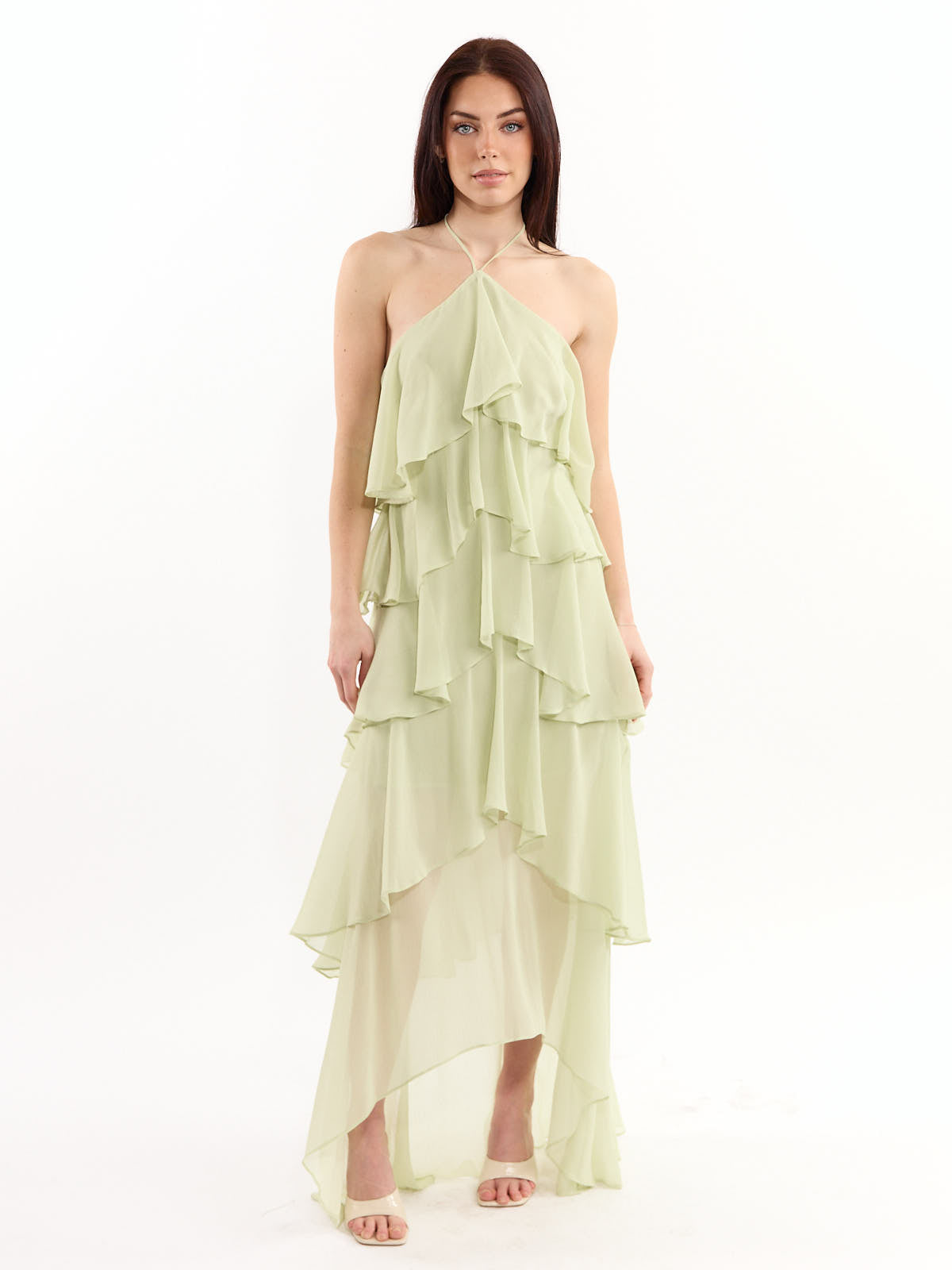 Gabriette Halter Chiffon Ruffle Dress