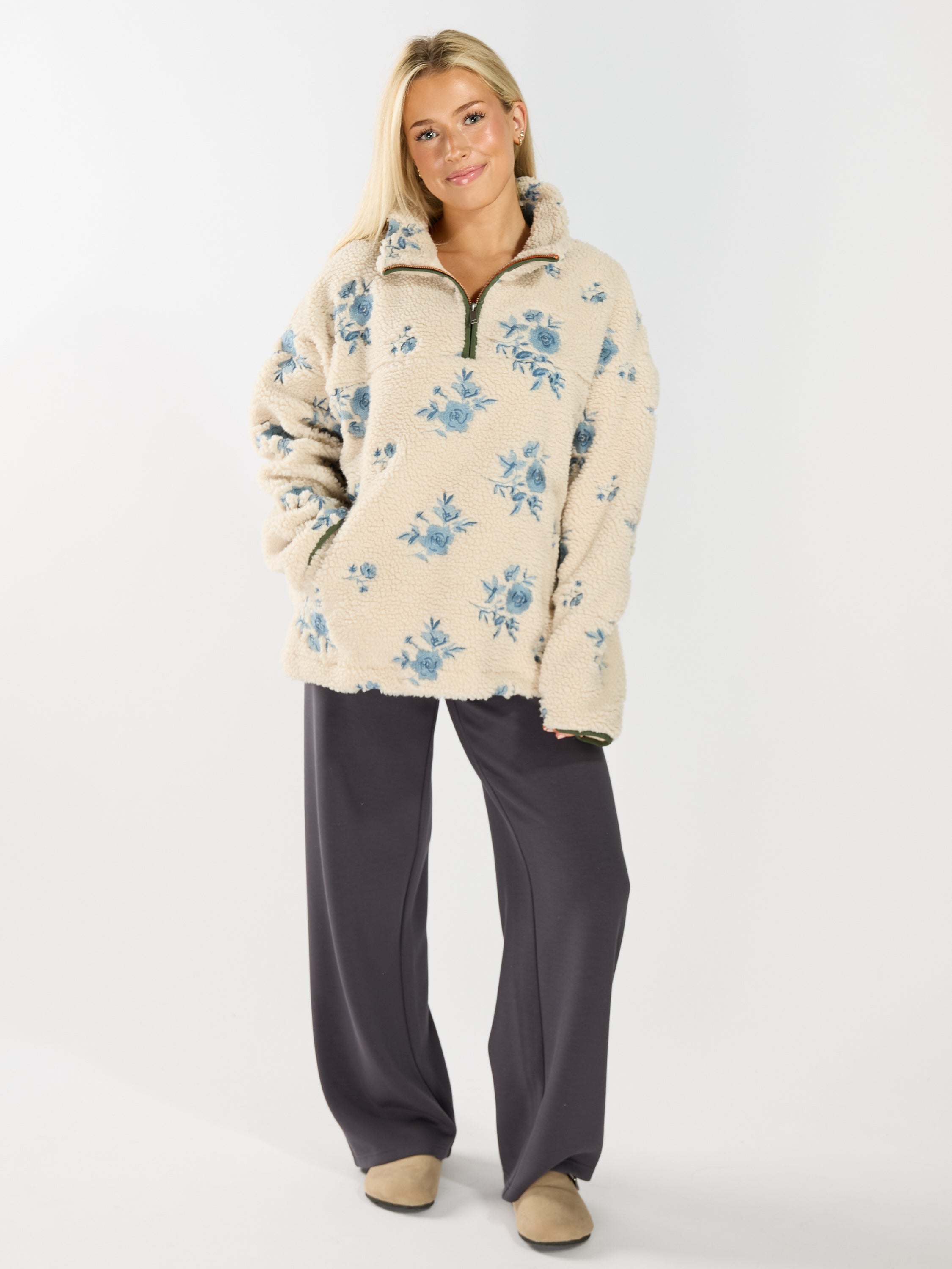 Poppy 1/4 Zip Sherpa Embroidered Jacket