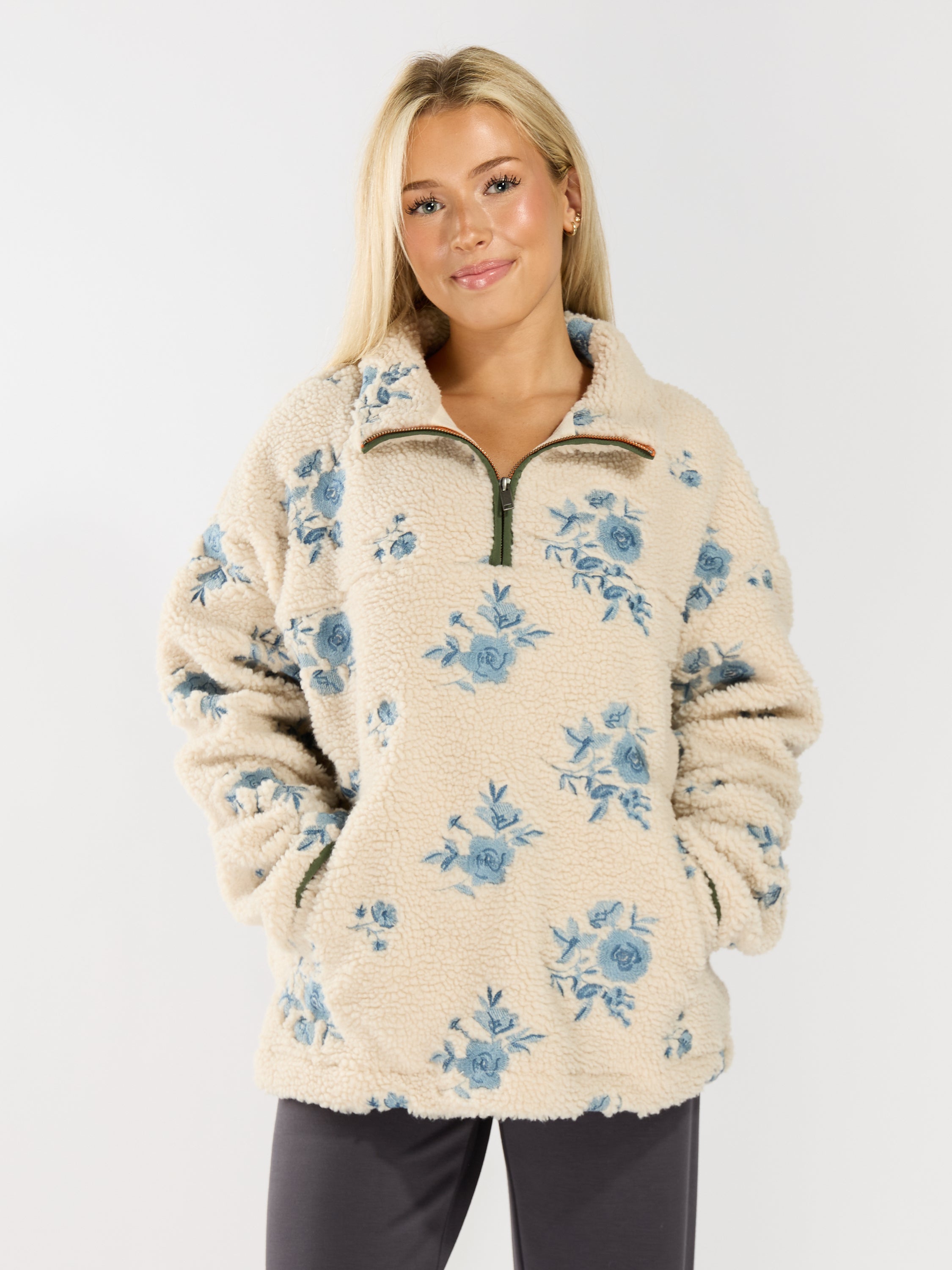 Poppy 1/4 Zip Sherpa Embroidered Jacket