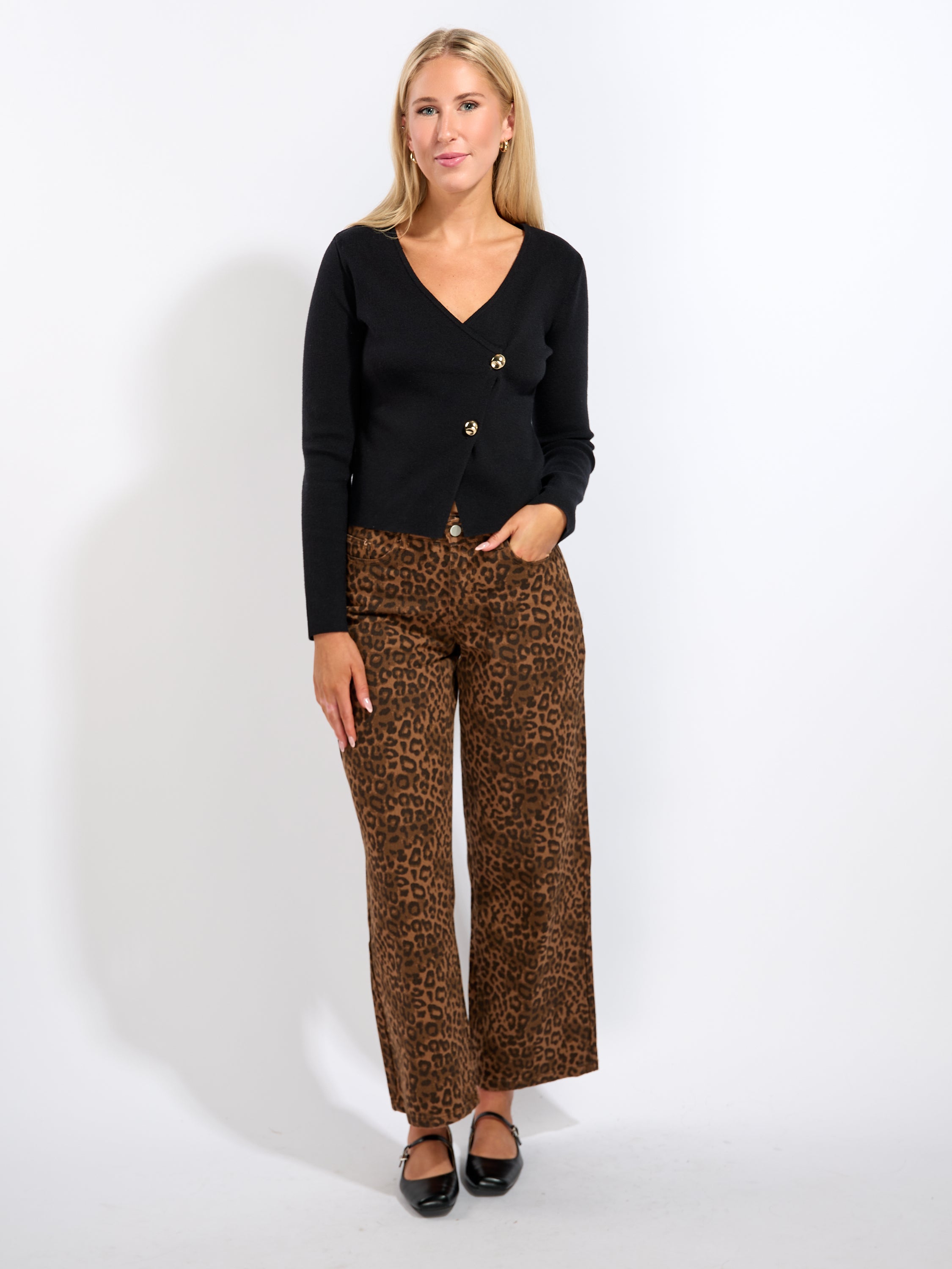 Zia Asymmetrical Sweater with Gold Buttons