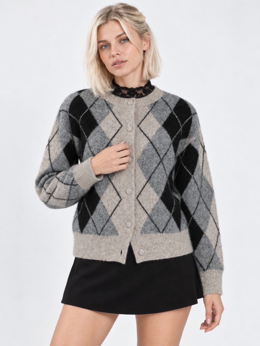 Gemma Argyle Wool Button Cardigan