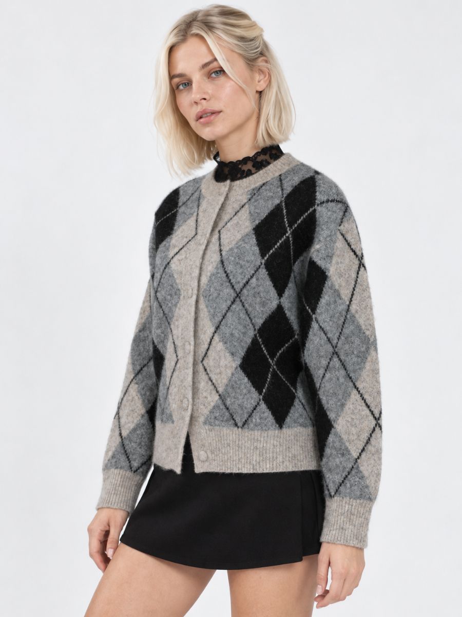 Gemma Argyle Wool Button Cardigan
