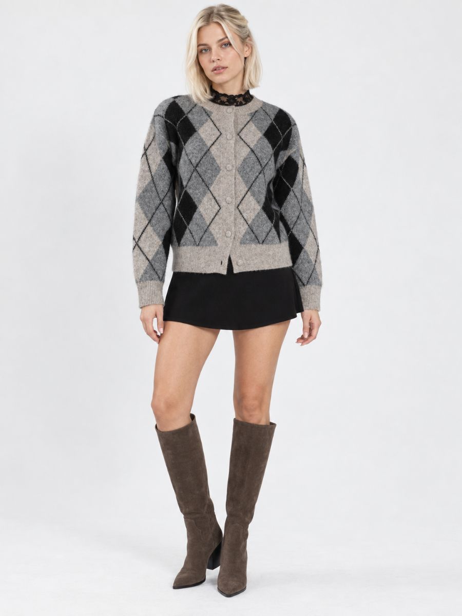 Gemma Argyle Wool Button Cardigan