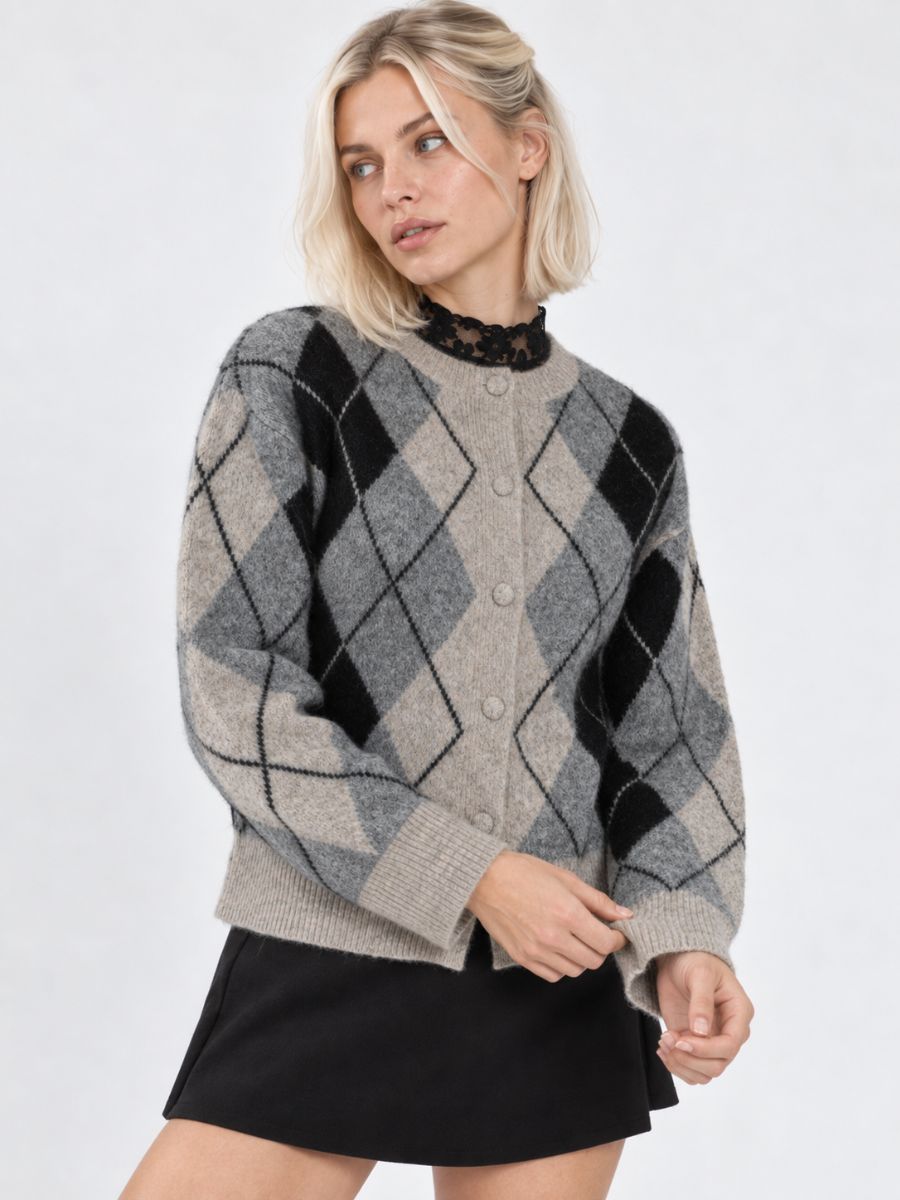 Gemma Argyle Wool Button Cardigan
