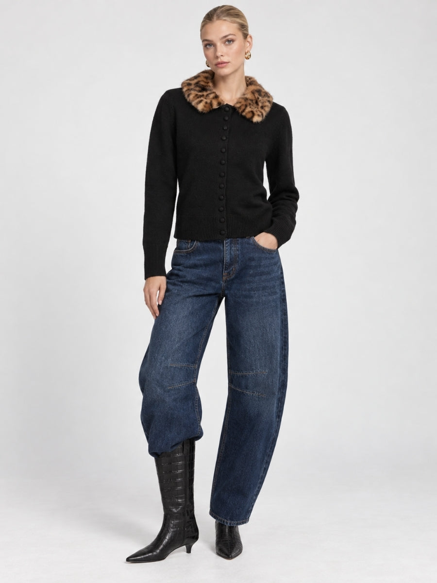 Brooke Leopard Collar Long Sleeve Button-Up Sweater