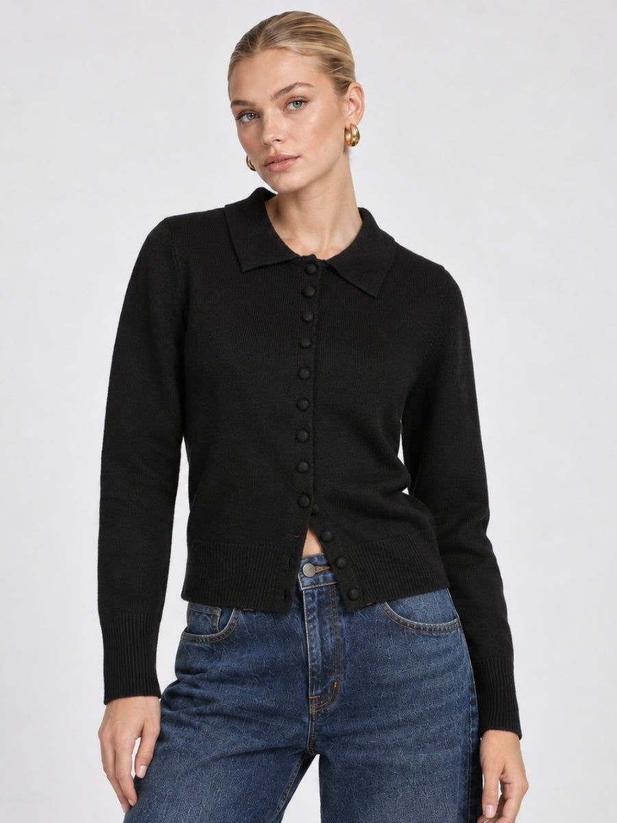 Brooke Leopard Collar Long Sleeve Button-Up Sweater