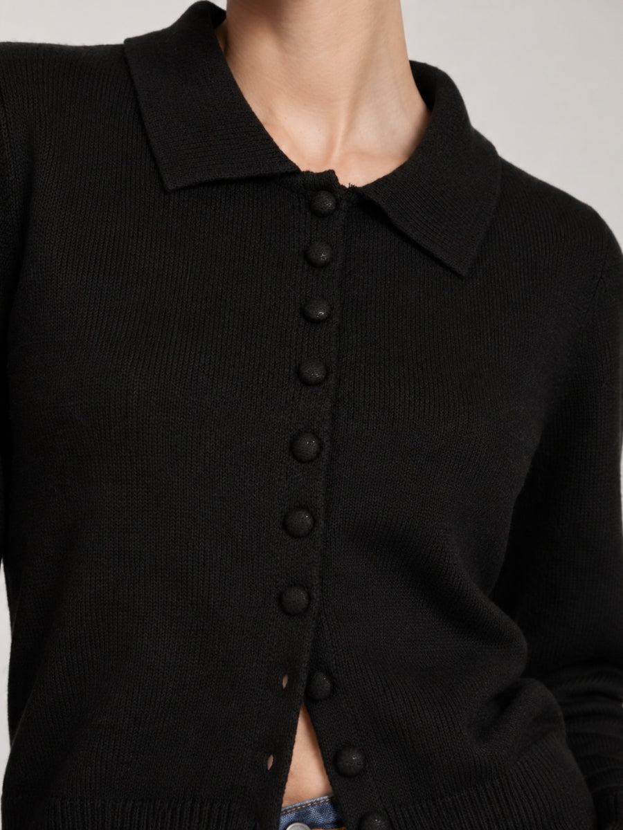 Brooke Leopard Collar Long Sleeve Button-Up Sweater