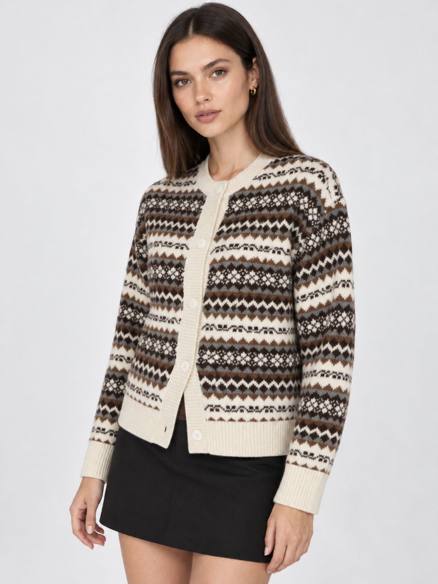 Fair Isle Long Sleeve Button Cardigan