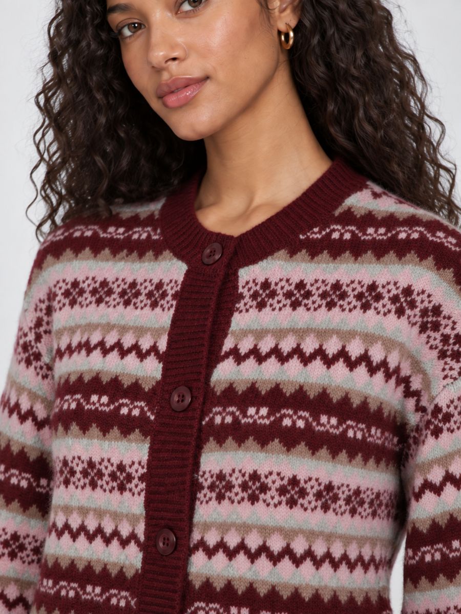 Fair Isle Long Sleeve Button Cardigan