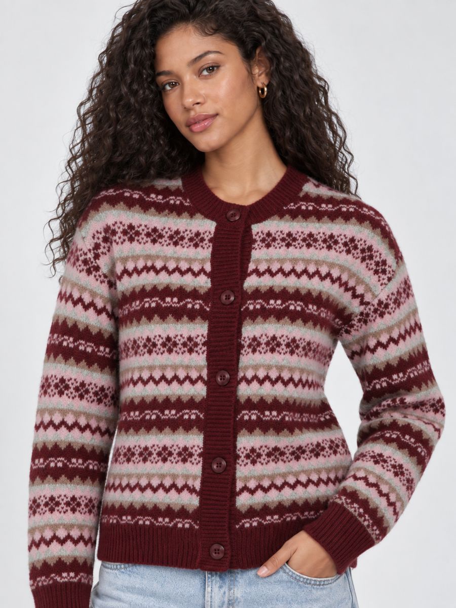 Fair Isle Long Sleeve Button Cardigan