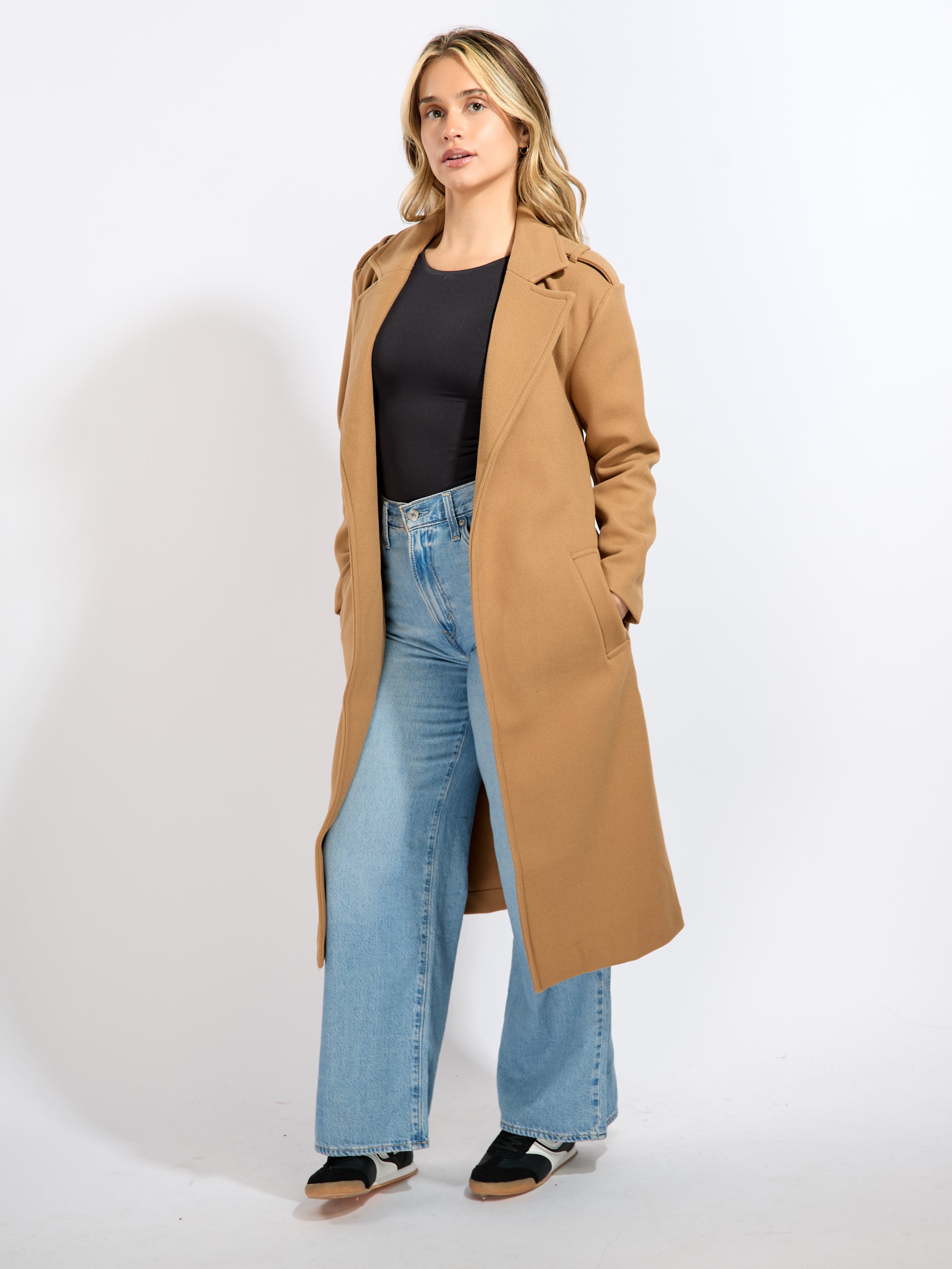 Long Wool Trench Wrap Coat