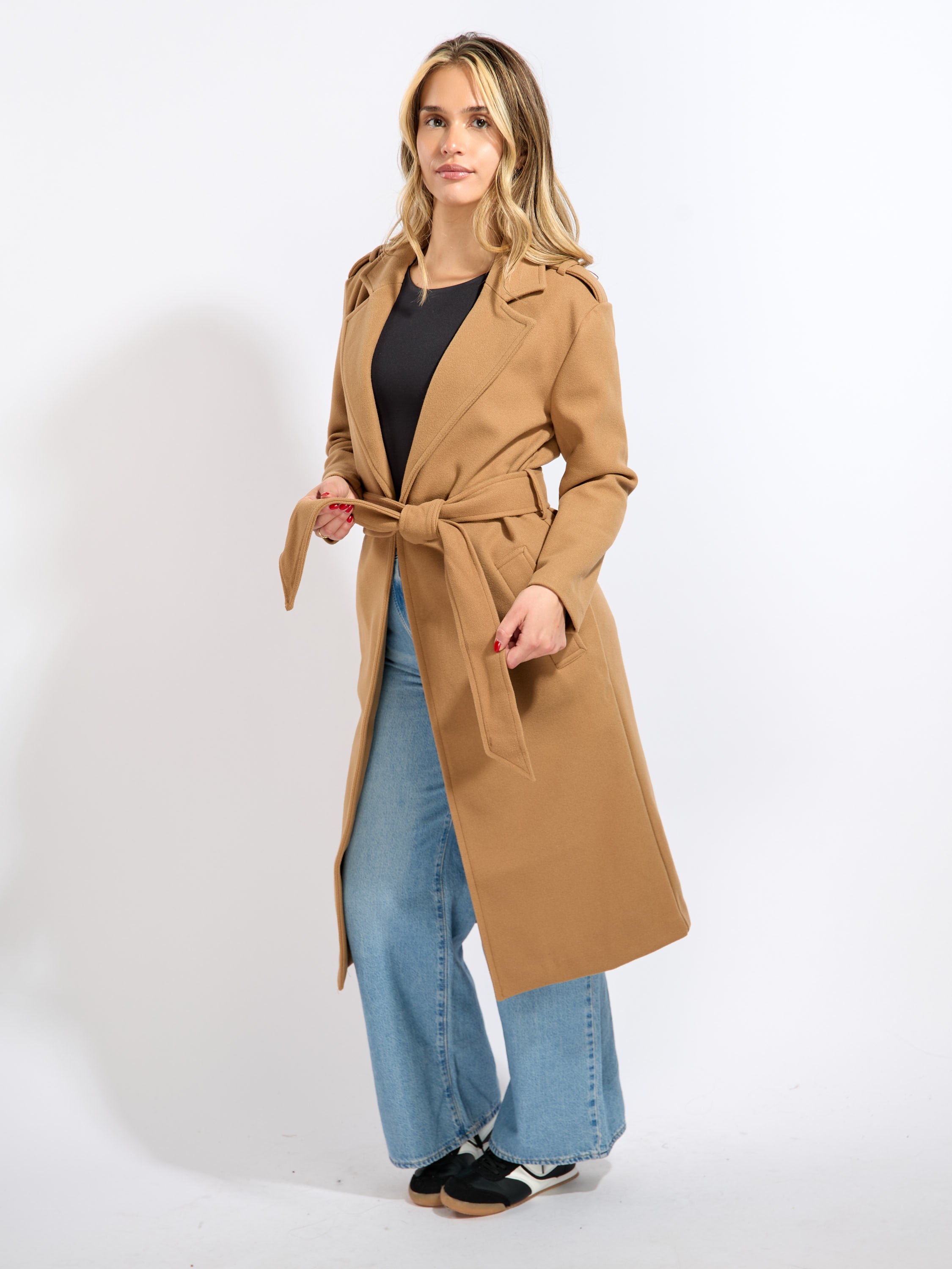 Long Wool Trench Wrap Coat