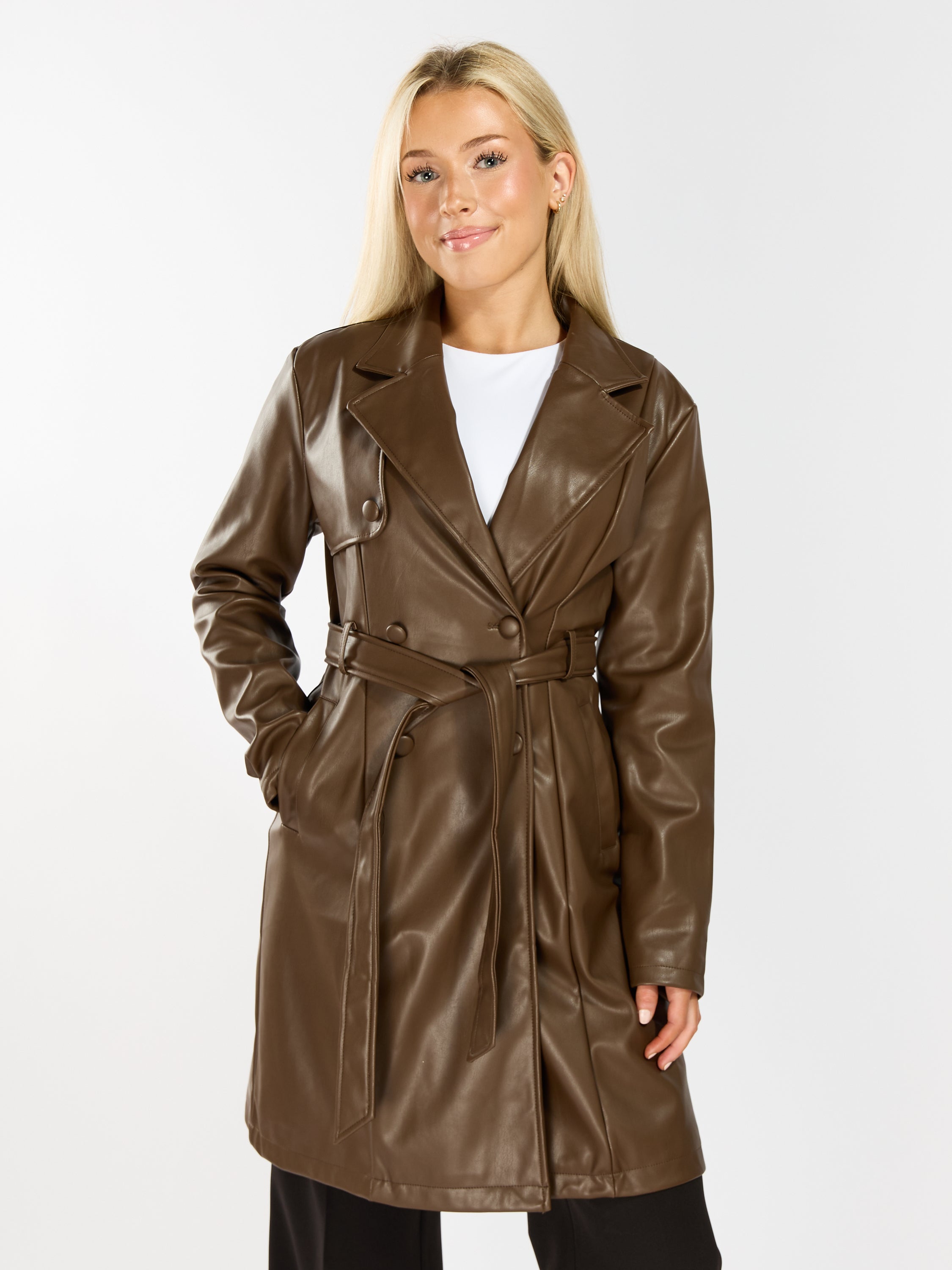 Penny PU Faux Leather Trench Coat