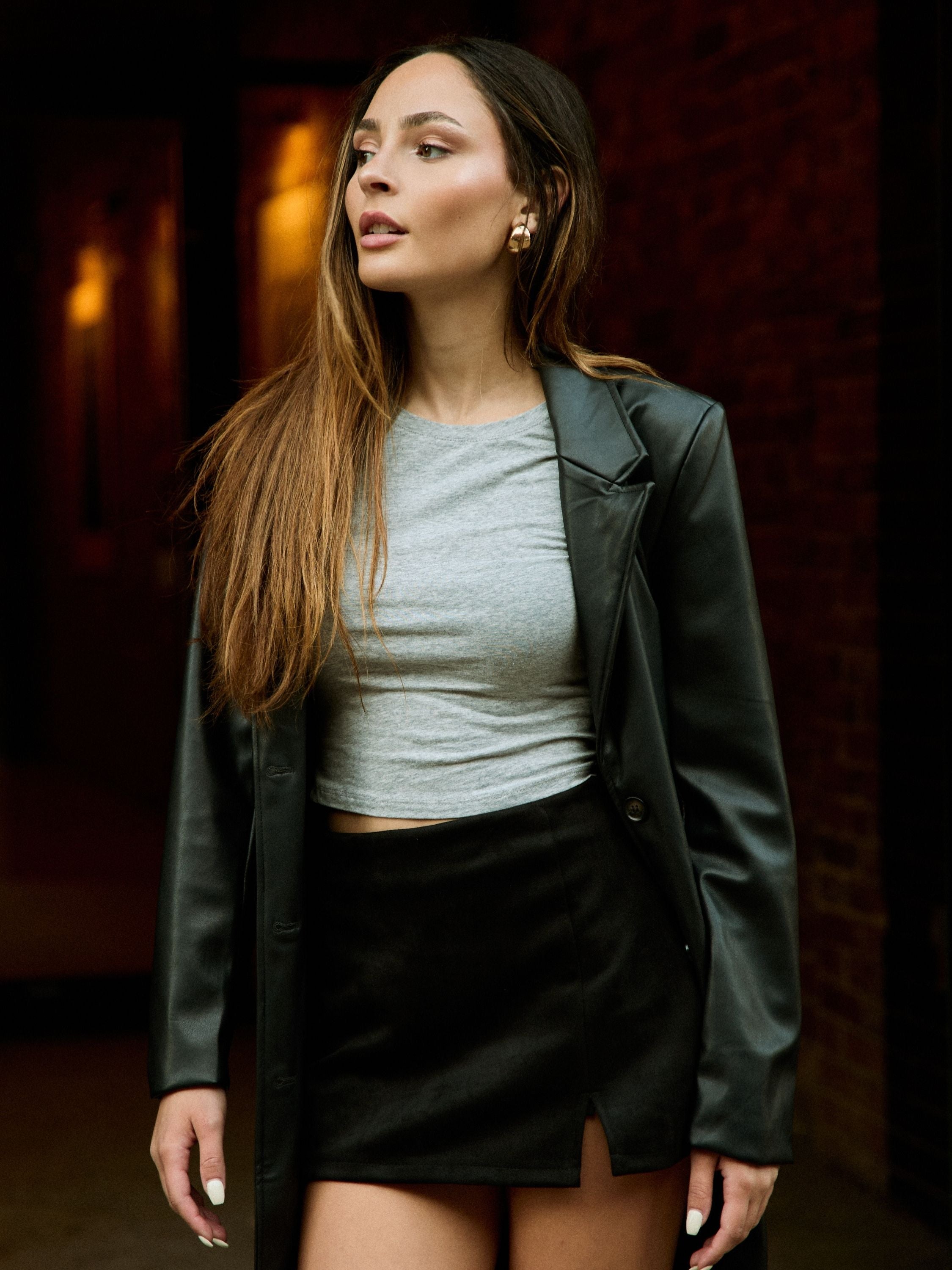 Faux Leather Longline Trench Coat