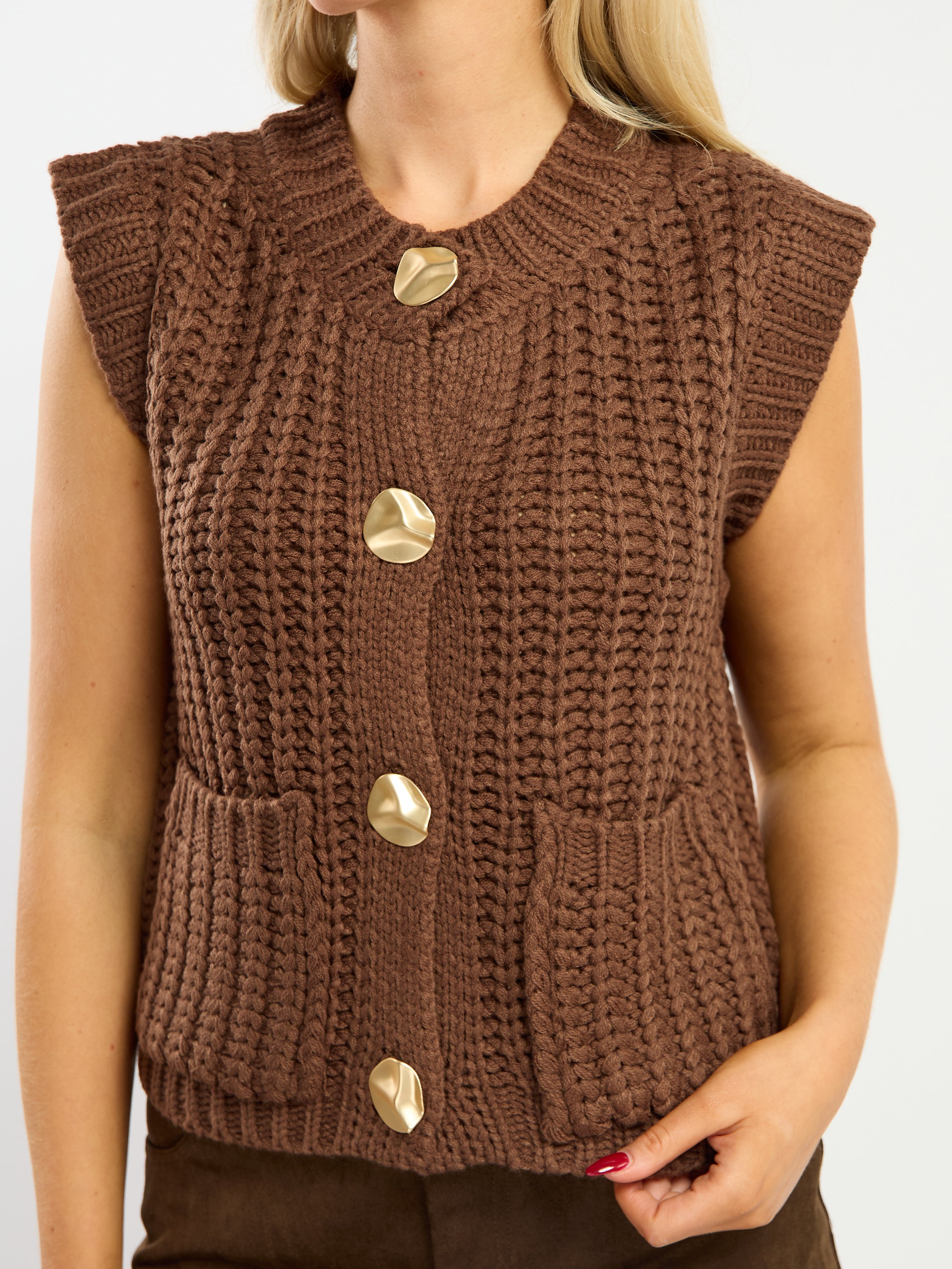 Zora Cable Gold Button Sweater Vest