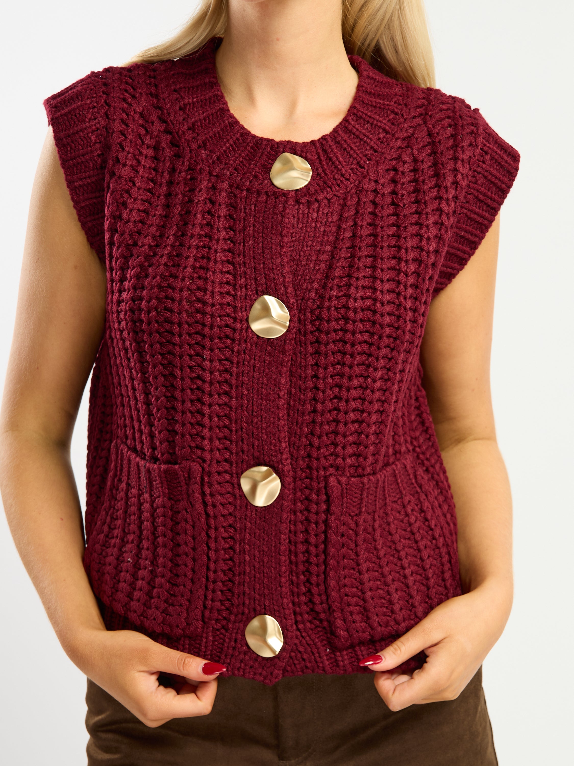 Zora Cable Gold Button Sweater Vest