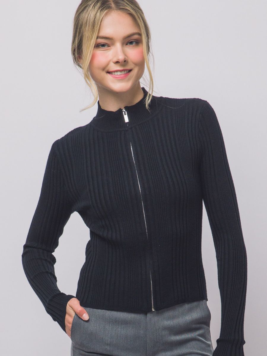 Tusk Long Sleeve Zip-Up Knit Top