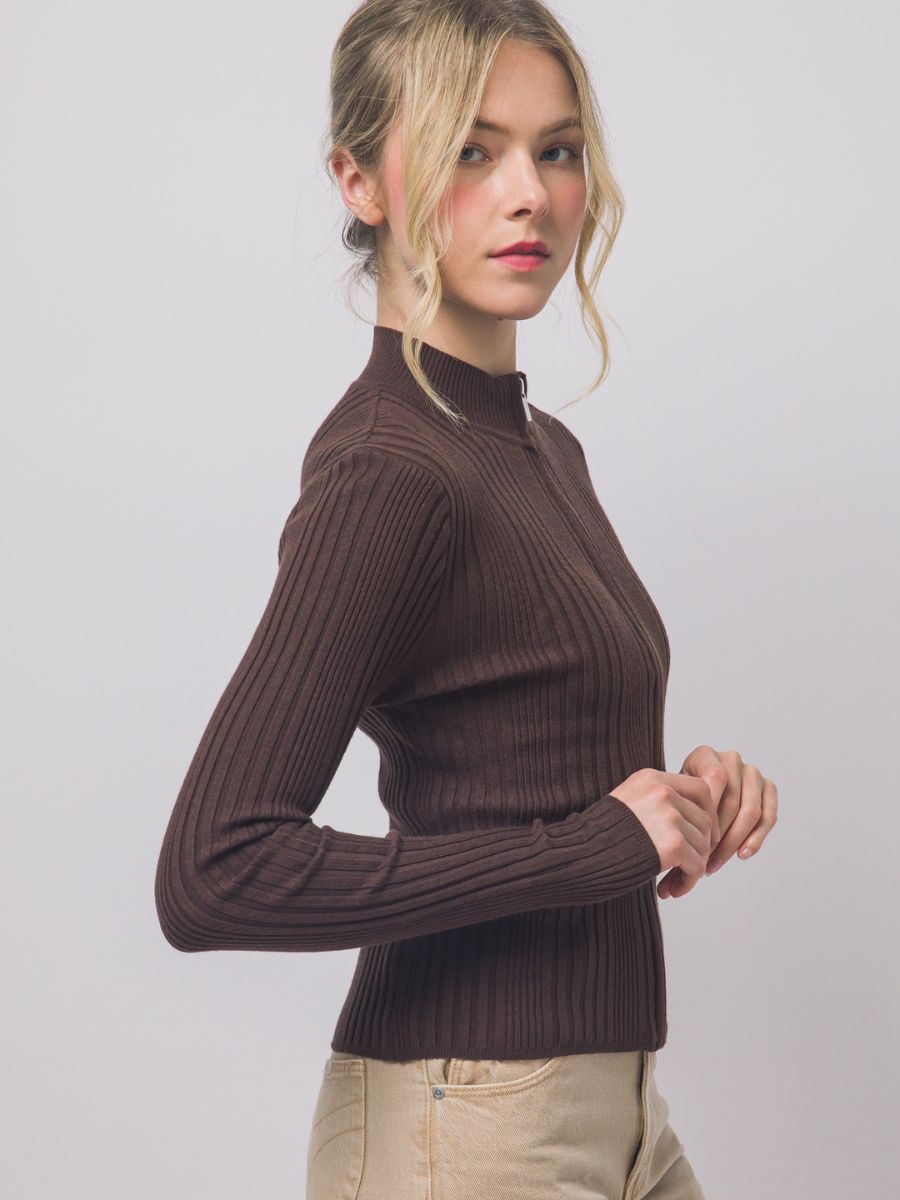 Tusk Long Sleeve Zip-Up Knit Top