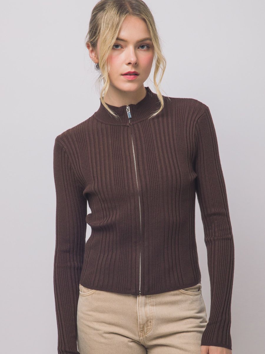 Tusk Long Sleeve Zip-Up Knit Top