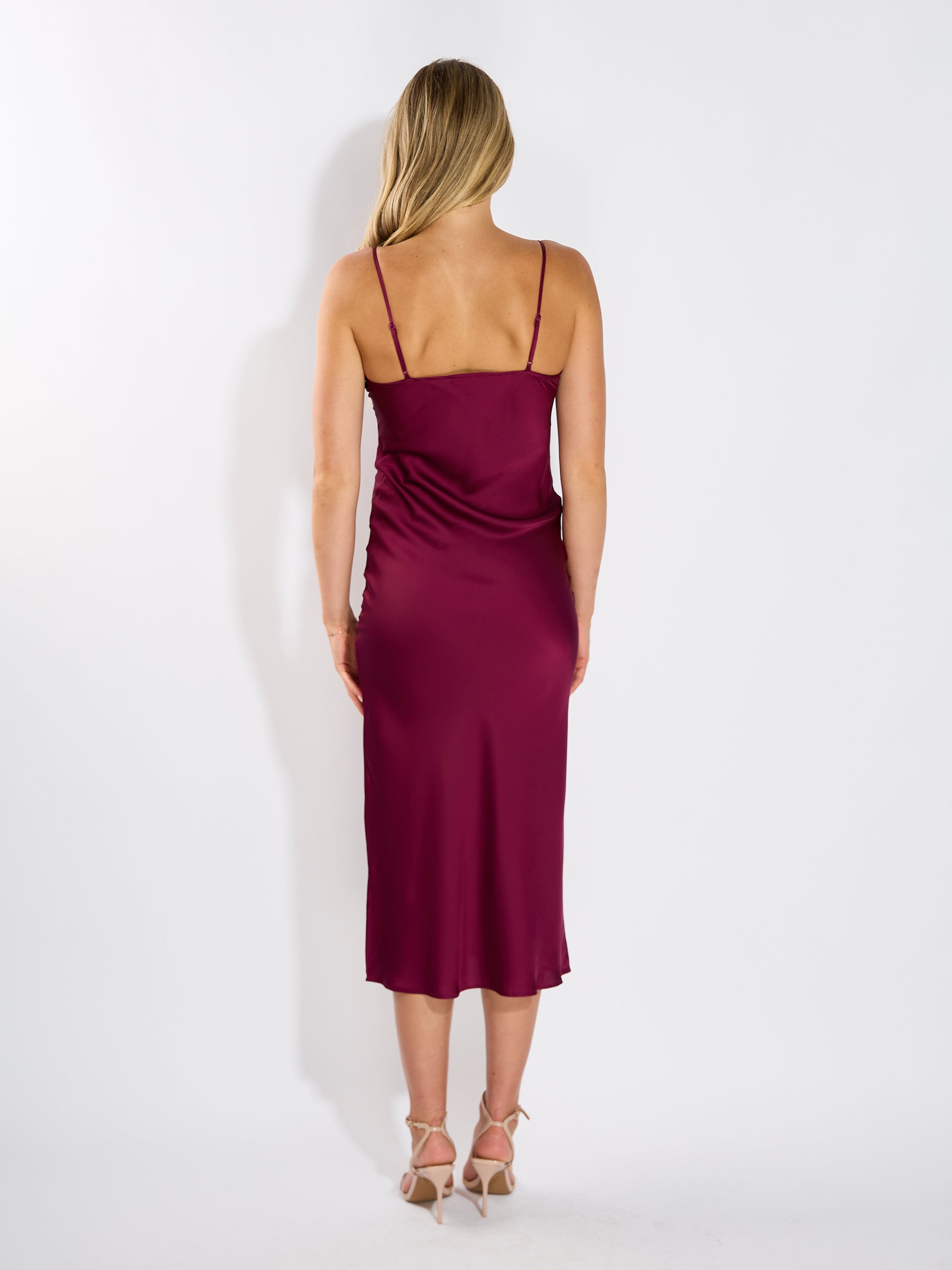 Kyle Solid Satin Cowl Neck Maxi Dress