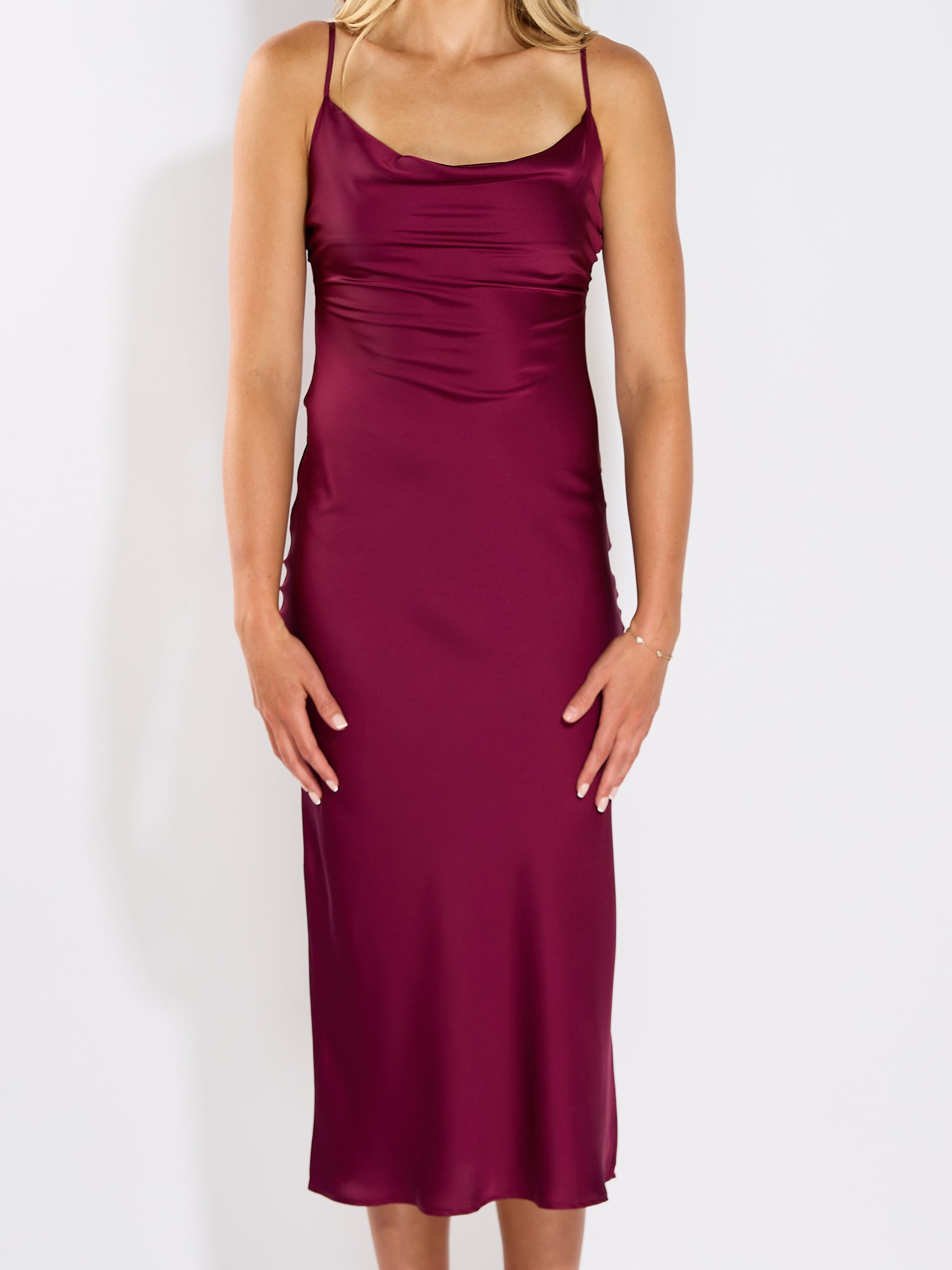 Kyle Solid Satin Cowl Neck Maxi Dress