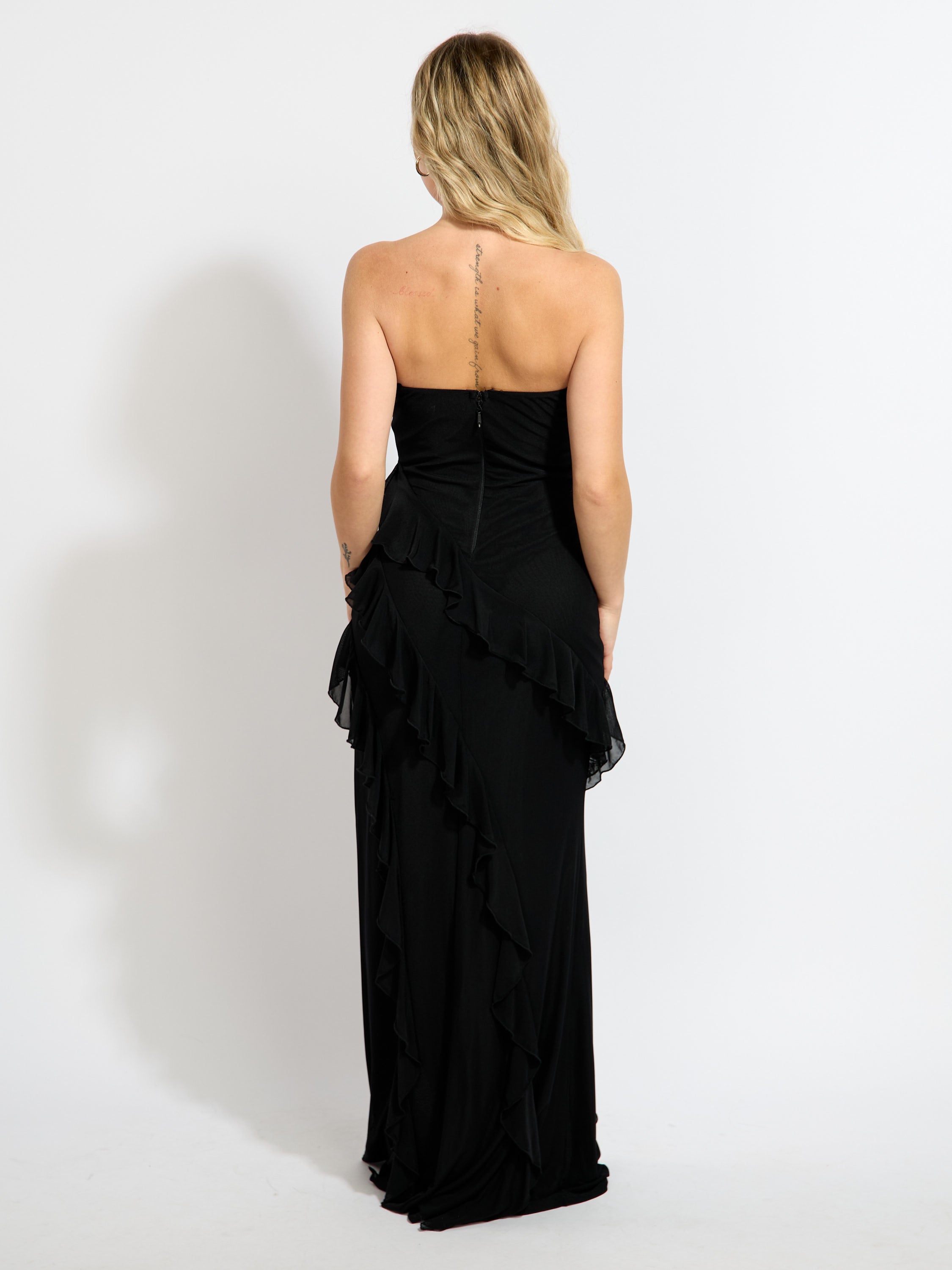 R&B Ruffle Solid Strapless Maxi Dress